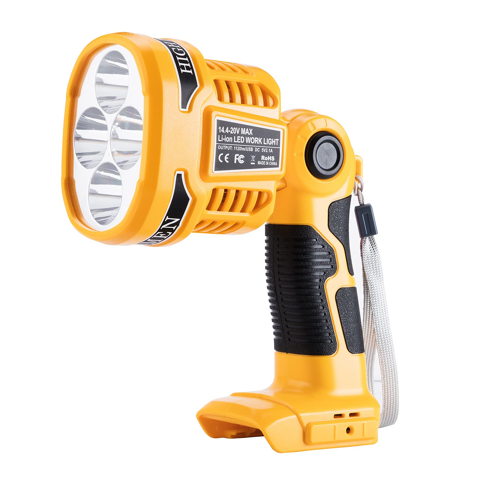Hiesuan Flashlight for Dewalt 20v Battery, 12W 1120LM 20v LED Work Light with USB-A Port, 4 Modes Lighting for Repairing, Garage