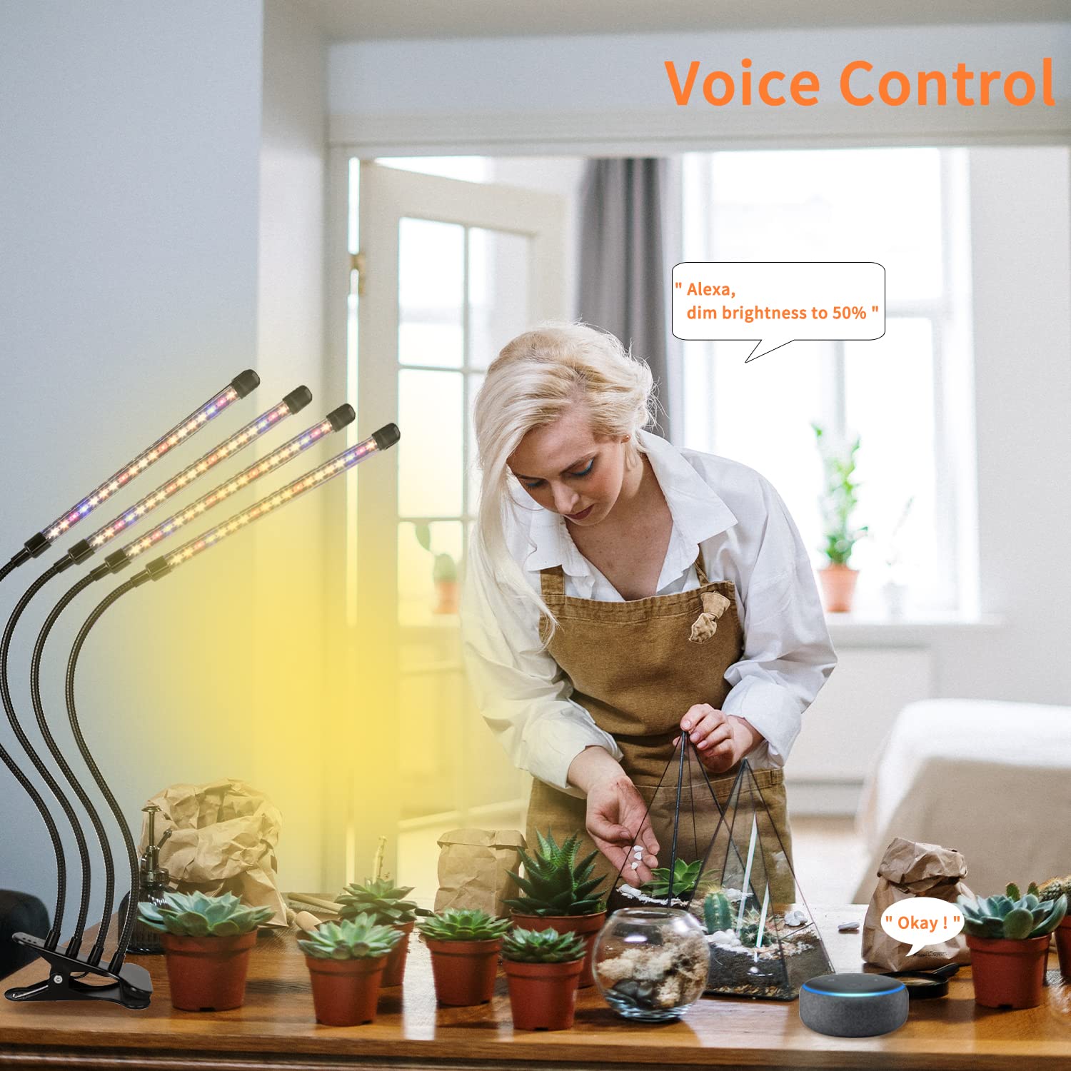 Lurious Smart Wifi Led Grow Light, Dimmable Full Spectrum Plant Lamp With Timer & App/Voice Control,Compatible With Alexa/Google/Siri For Indoor/Outdoor Plants Only 2.4Ghz Wifi(4 Tube)