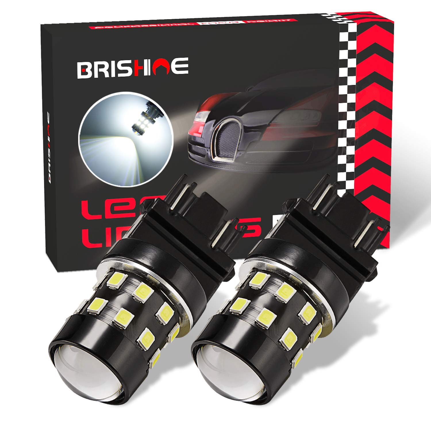 BRISHINE 3157 LED Bulbs 6000K Xenon White 24-SMD Projector Pack of 2