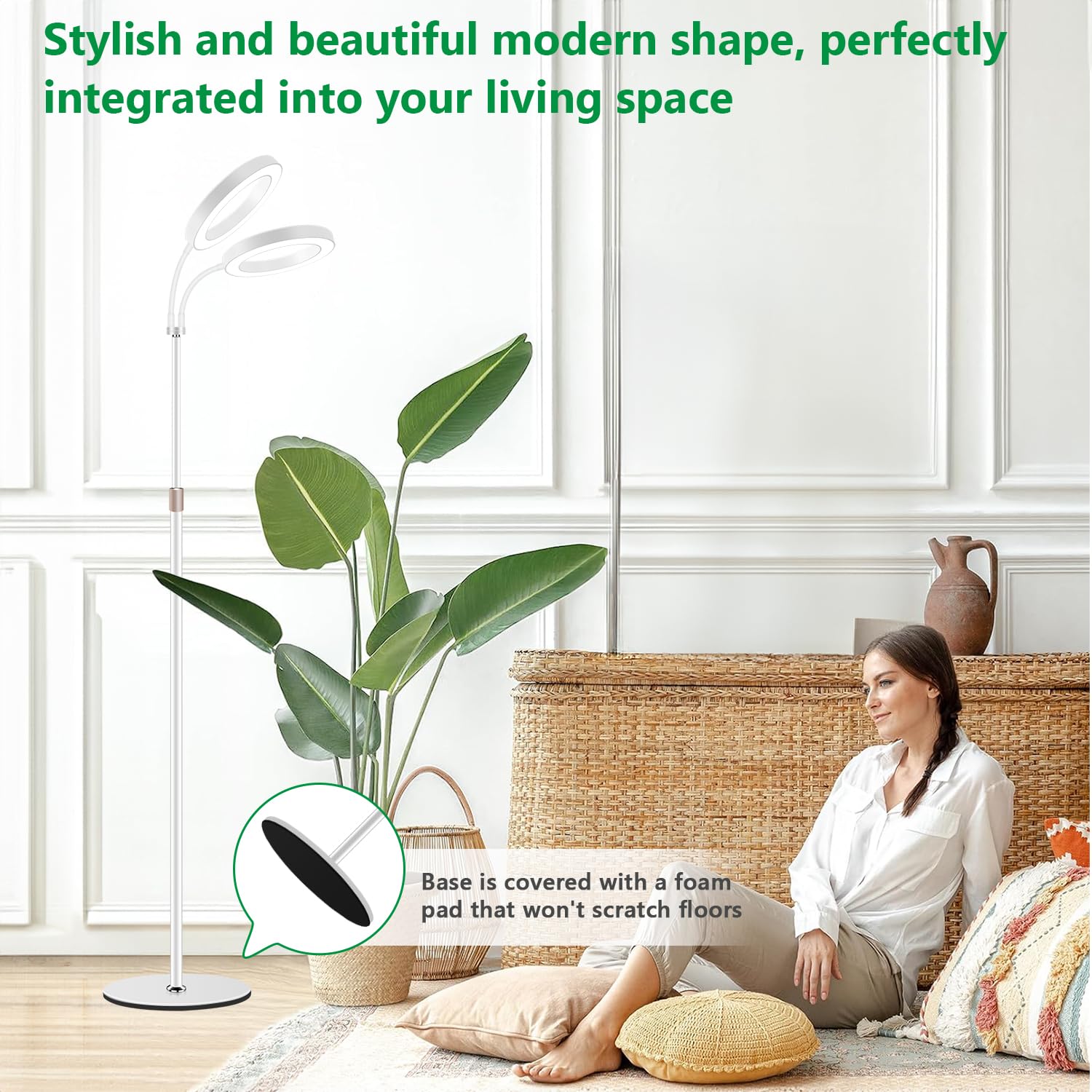 Aumtrly Large Plant Light For Indoor Plants, 2 Head Full Spectrum Grow Light With 68&quot; Adjustable Stand For Growing Large Tall Plants, White Halo Floor Led Grow Lamp With 16 Hour Timer