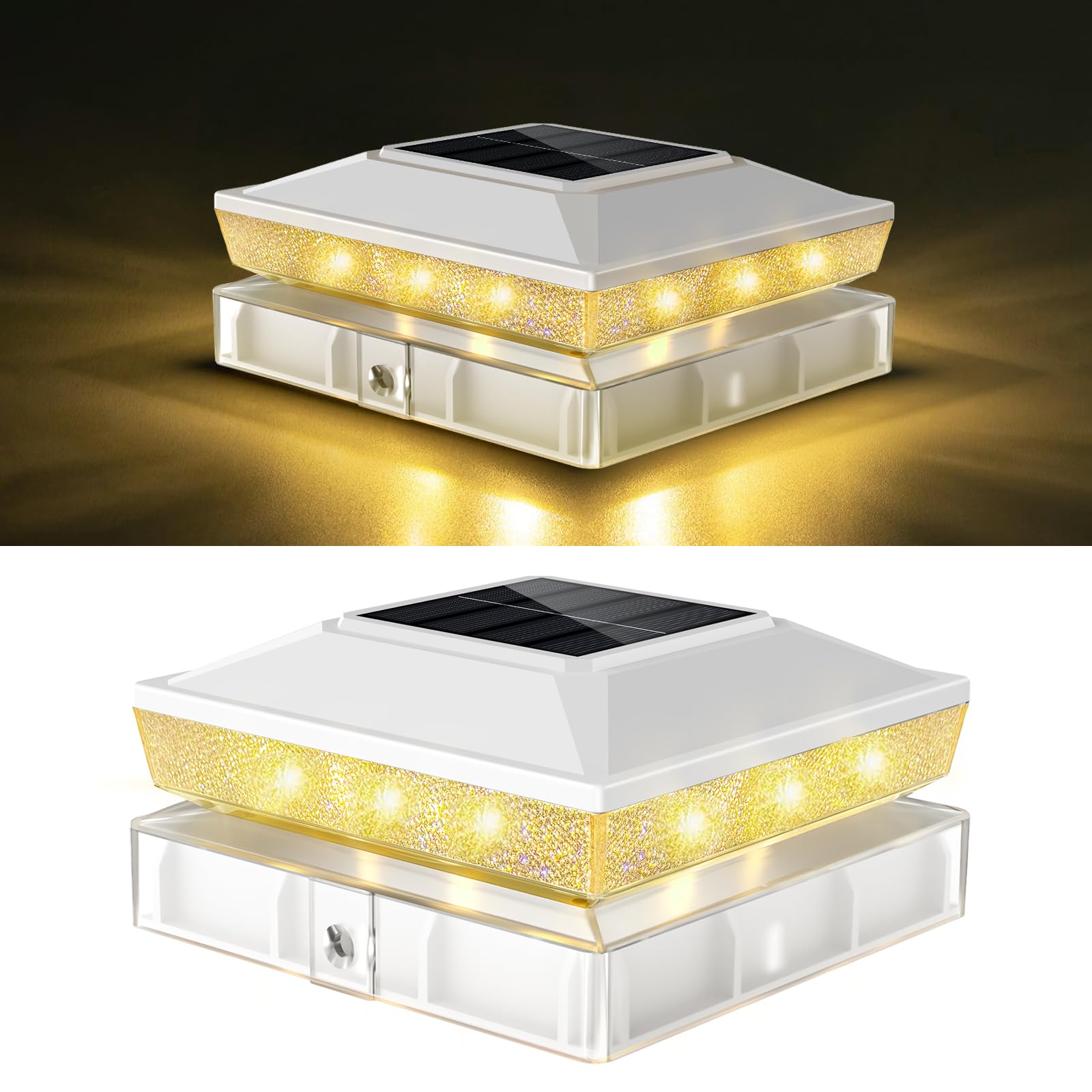 vighep 1Pack Solar Post Cap Lights, Fits 4x4 & 3.5x3.5 Vinyl & Wood Posts, 2 Lighting Modes (Warm/Cool White), Dusk to Dawn, Wat