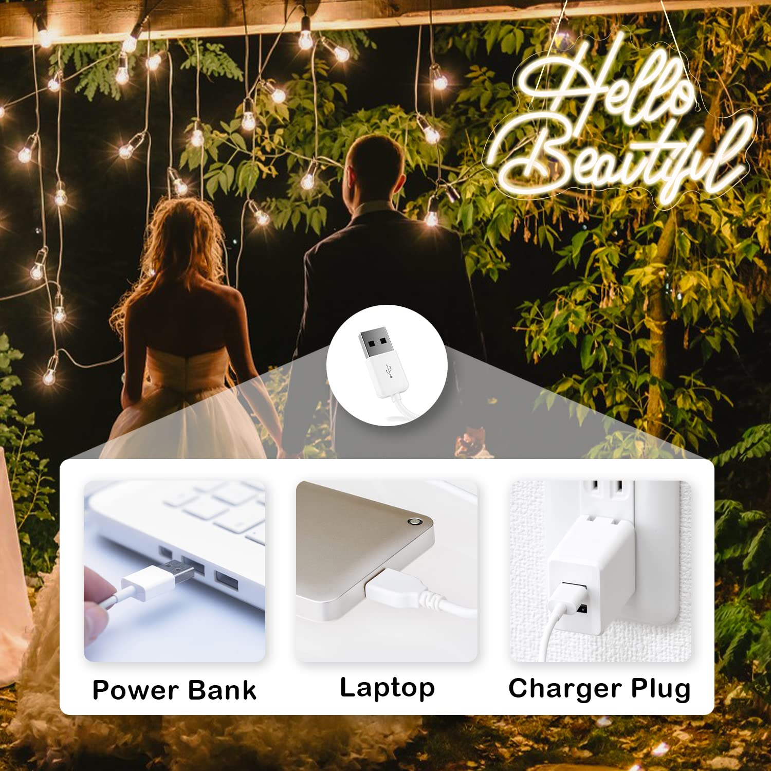 Looklight Neon Sign - Warm White LED Light for Wall Decor, Model NS0725_5, Acrylic Material, USB Powered