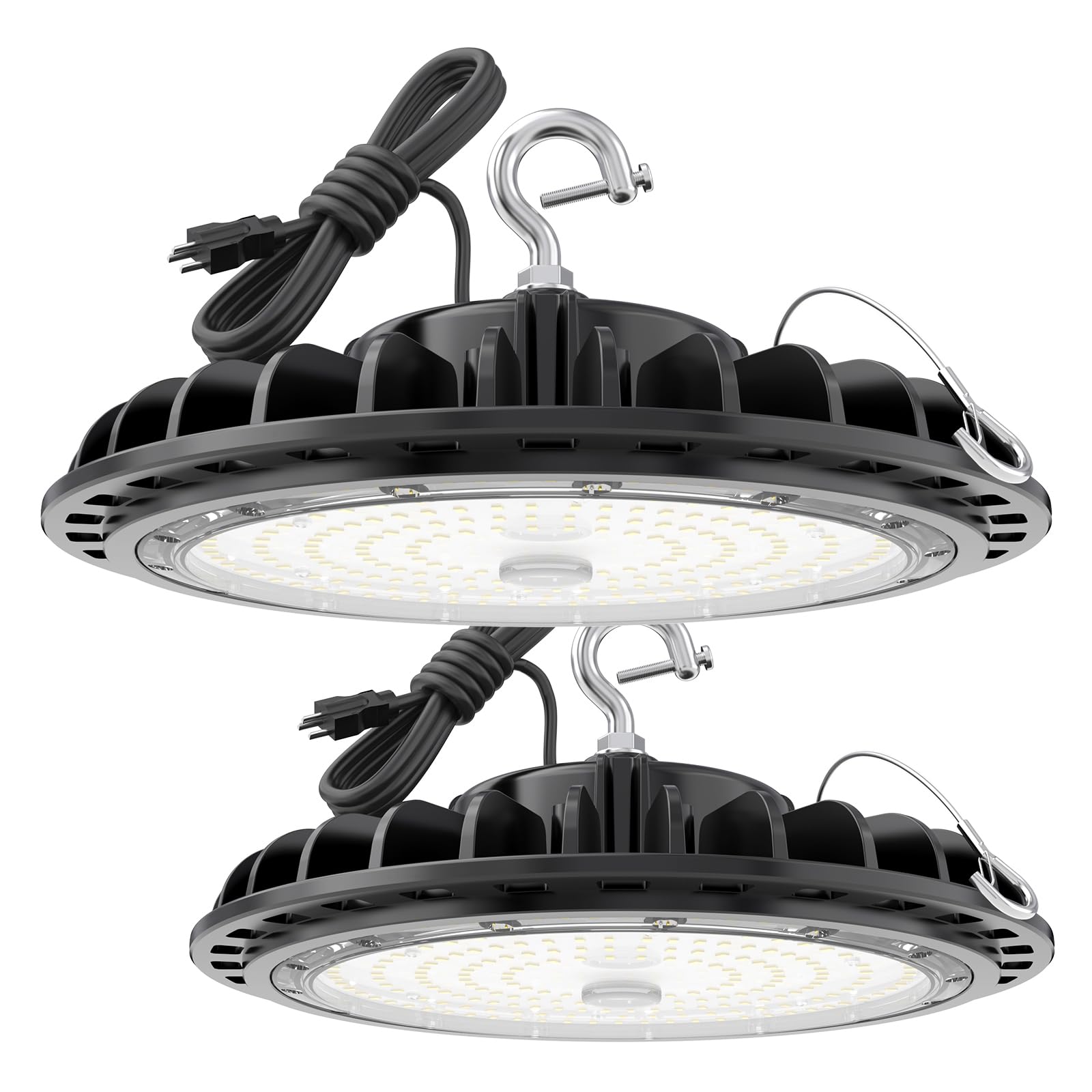 Pvilub High Bay Led Shop Lights: 150W 21000Lm Ufo Led High Bay Light With Us Plug, 120-277V, Ip65 Commercial Bay Lighting, High Bay Led Lights For Garage Workshop Warehouse Factory Barn 2Pack