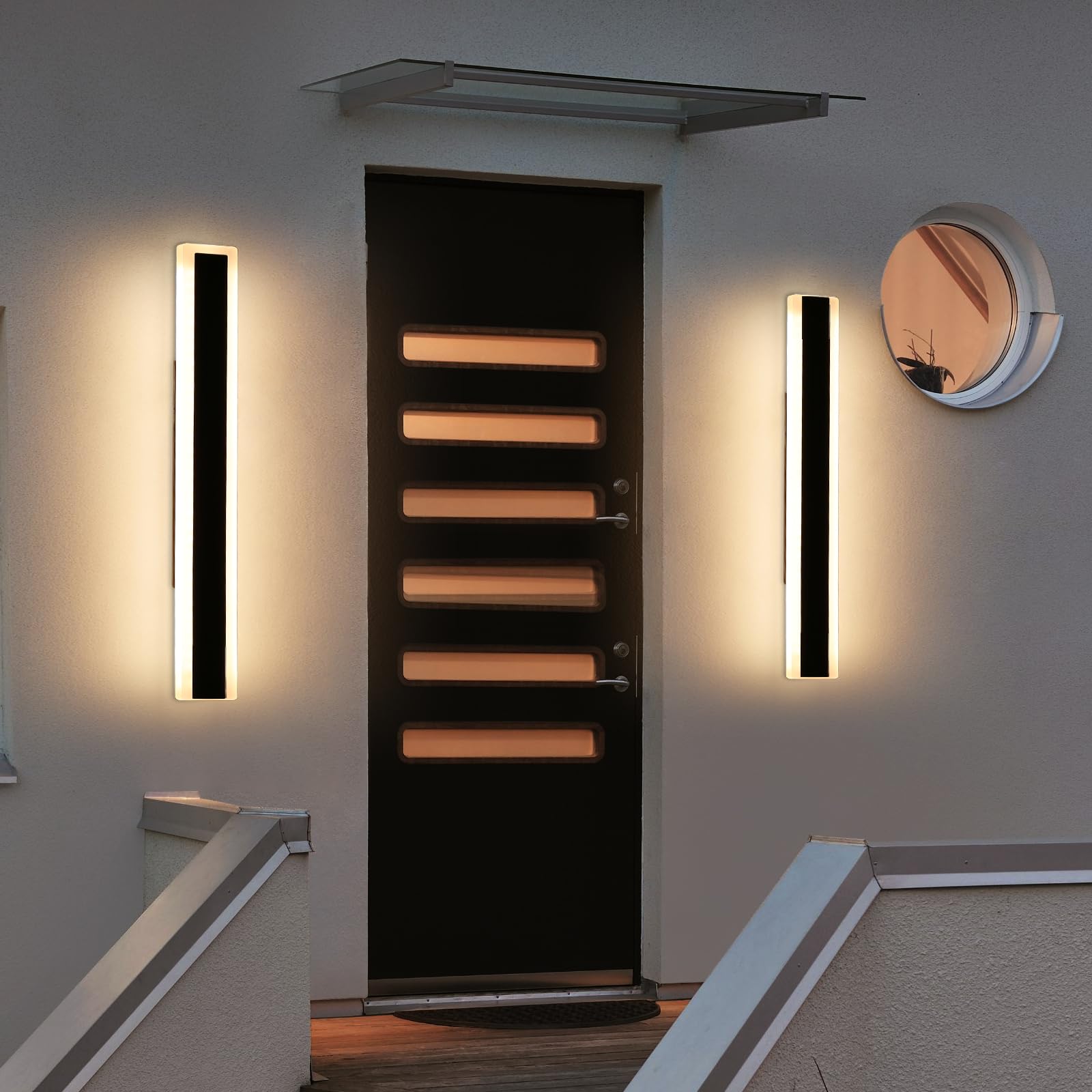 Daoseolo 2 Pack 23.6Inch Modern Outdoor Wall Light, Black Long Led Wall Sconce, 24W, Ip65 Waterproof, 3000K Warm White, Exterior Wall Light Fixture For Porch, Patio, Garage, Yard, House, Garden