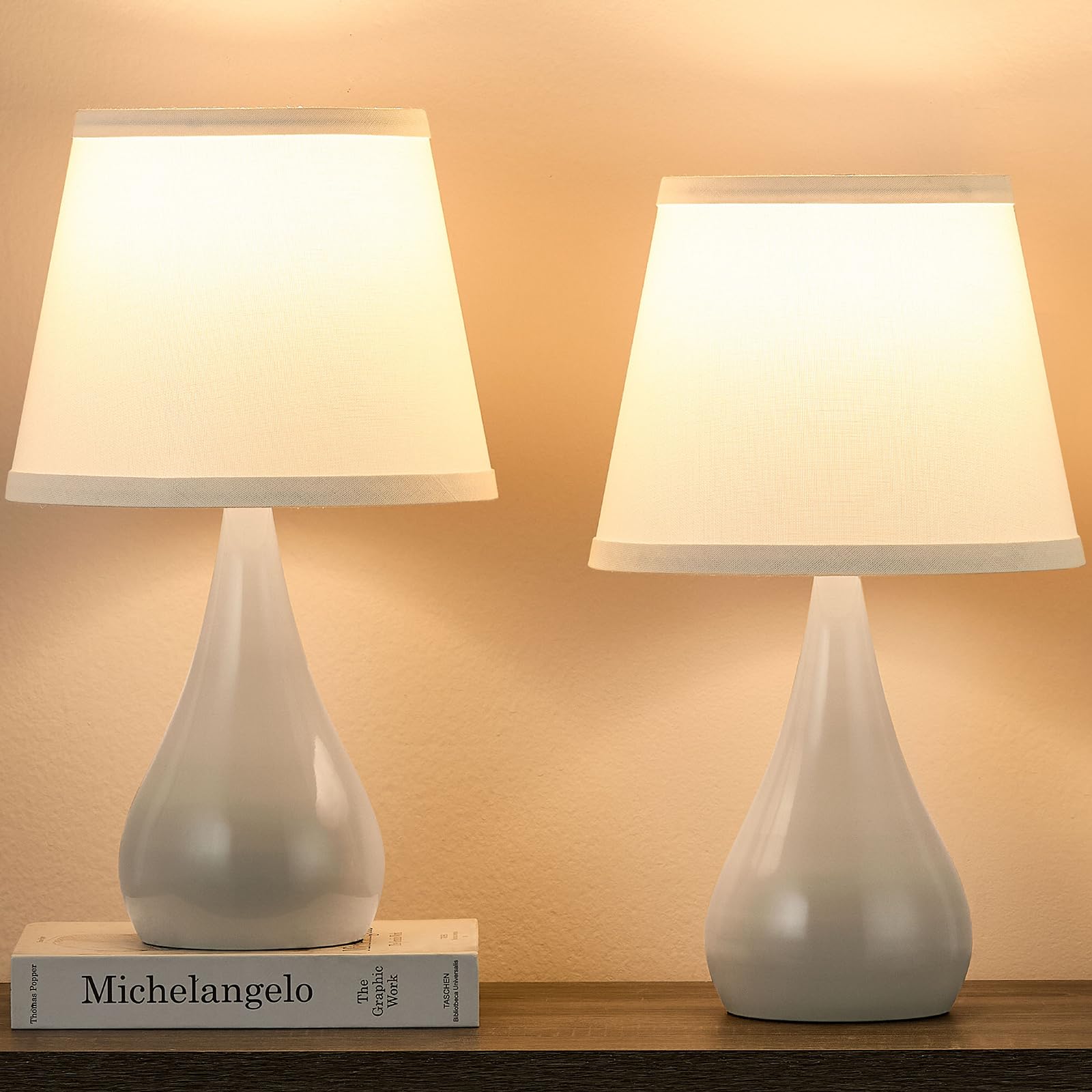 Leasgy 17.3 Modern Dimmable Touch Lamps for Nightstand 2pcs  Table Lamps for Living Room  Reading Desk Lamp for Office  Bedside Lamps with Iron Base  Small Lamp for Bedroom  Bulb Included  Cream