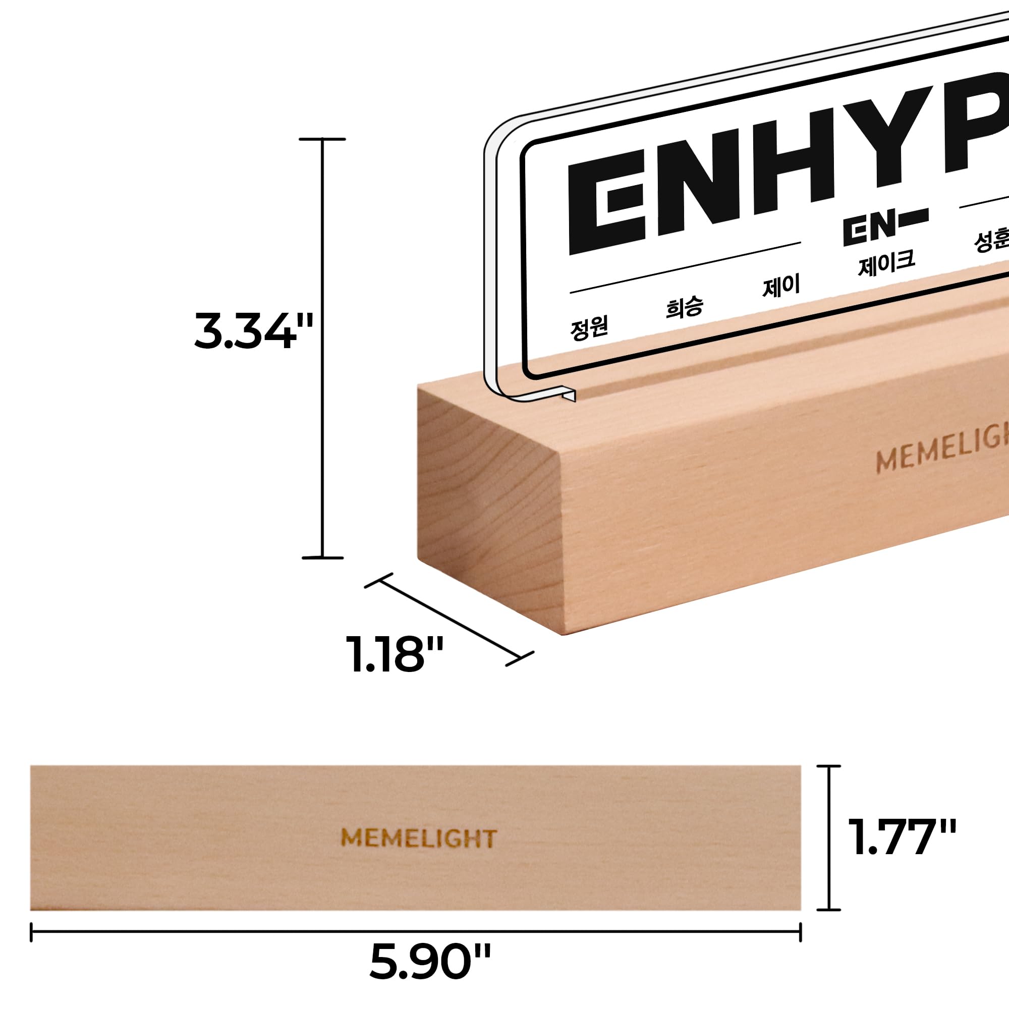 MEMELIGHT Enhypen Night Light Lamp, 7 RGB Colors, Dimmer, 8.3 x 4.2 x 1.7 inches, Wooden, Kpop Merchandise