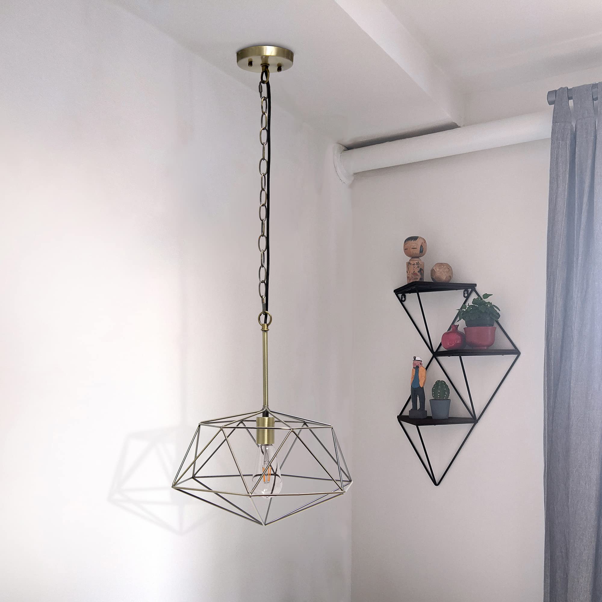 Lalia Home Modern Indoor Home/Office Bright 1 Light 16 Modern Metal Wire Paragon Hanging Ceiling Pendant Fixture - Antique Brass