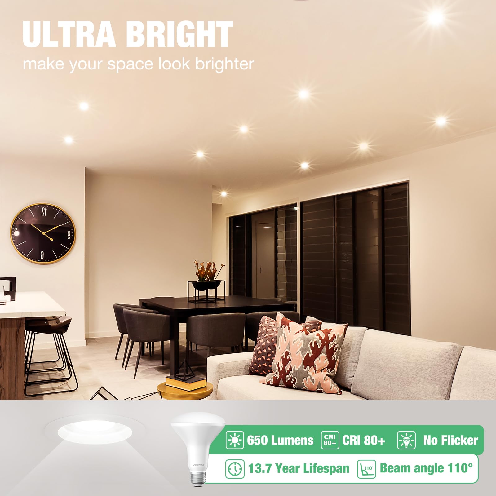 Degnju Br30 Led Bulb, Dimmable Flood Lights Indoor Cri80 7W Equivalent 65W 2700K Soft White 650 Lumens, 15000 Lifetime Hours Recessed Light Bulbs, Interior E26 Base Led Can Light Bulbs, 12 Pack