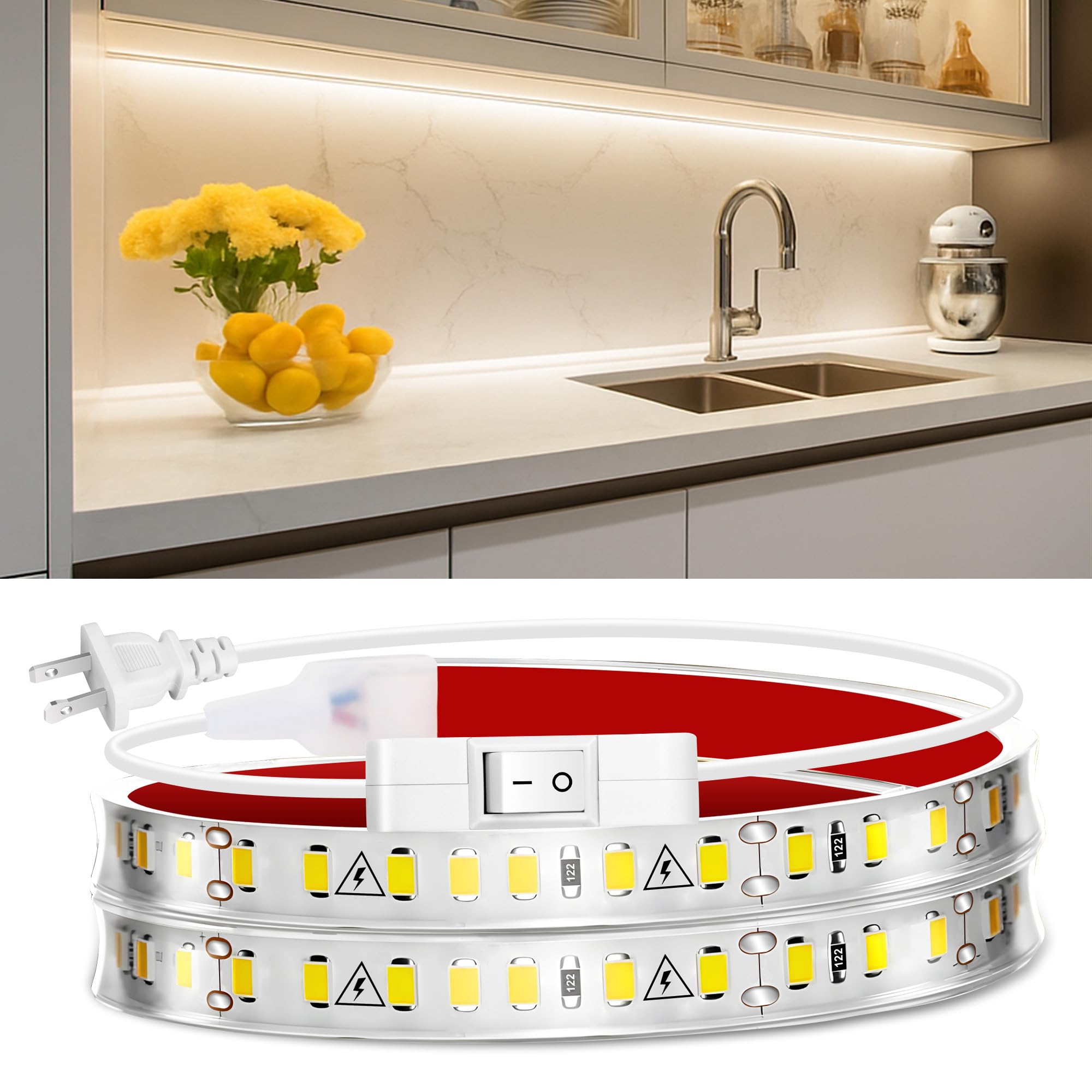 maylit Under Cabinet Band Lighting Plug in 36in  Ultra Bright Small LED Light Bar  2700K Warm White  Wired Lights for Kitchen Cabinet  Counter  Workbench  Desk  Closet  Shelf  Indoor