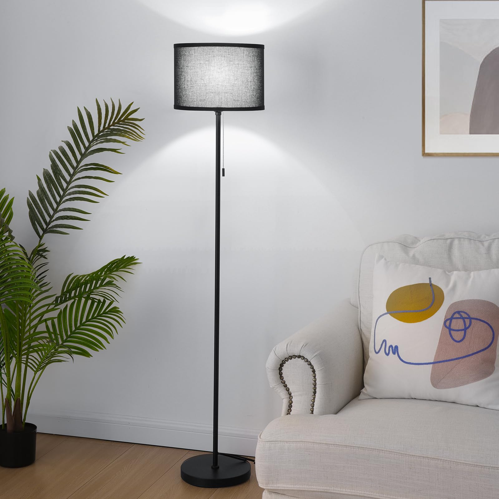 Folksmate Floor Lamp For Living Room, Led Modern Simple Standing Lamp, Black Tall Lamps For Bedroom, Living Room, Office, Kids R