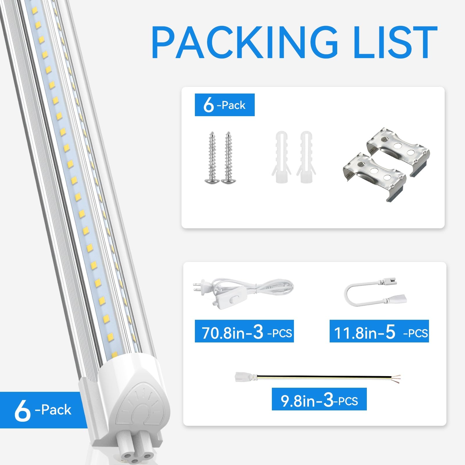 Cnsunway Led Shop Lights 2Ft  (6 Pack) 20W High-Efficiency Under Cabinet Lighting (6500K Cool White)  V-Shaped Linkable T8 Tube Light Fixtures - Shop Light For Workbench  Kitchen  Workshop  Etl Listed