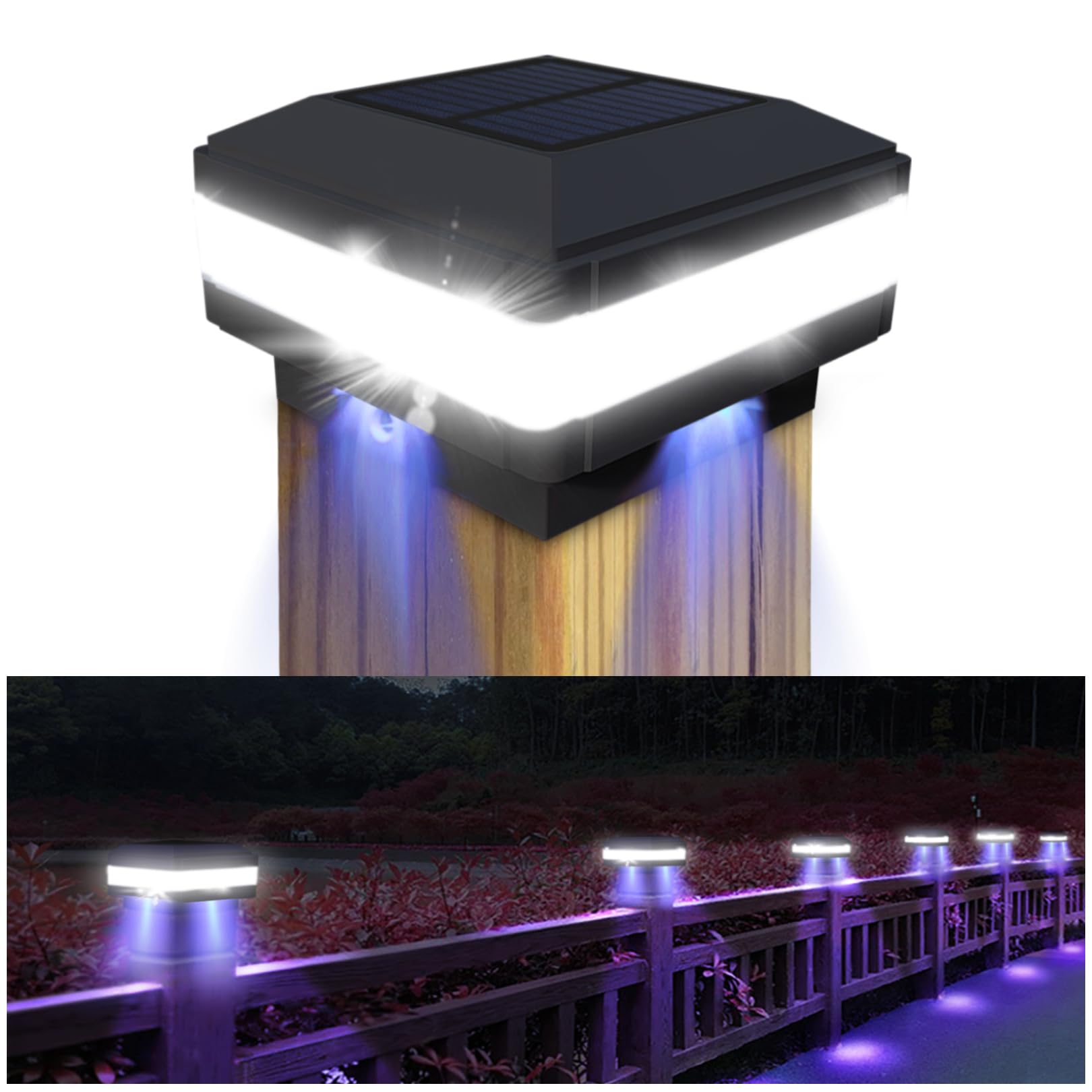 INDARUN Solar Post Cap LED Lights, 4x4 5x5 6x6, Waterproof Landscape Lighting, 6500K White Light, Black, Model WS142B