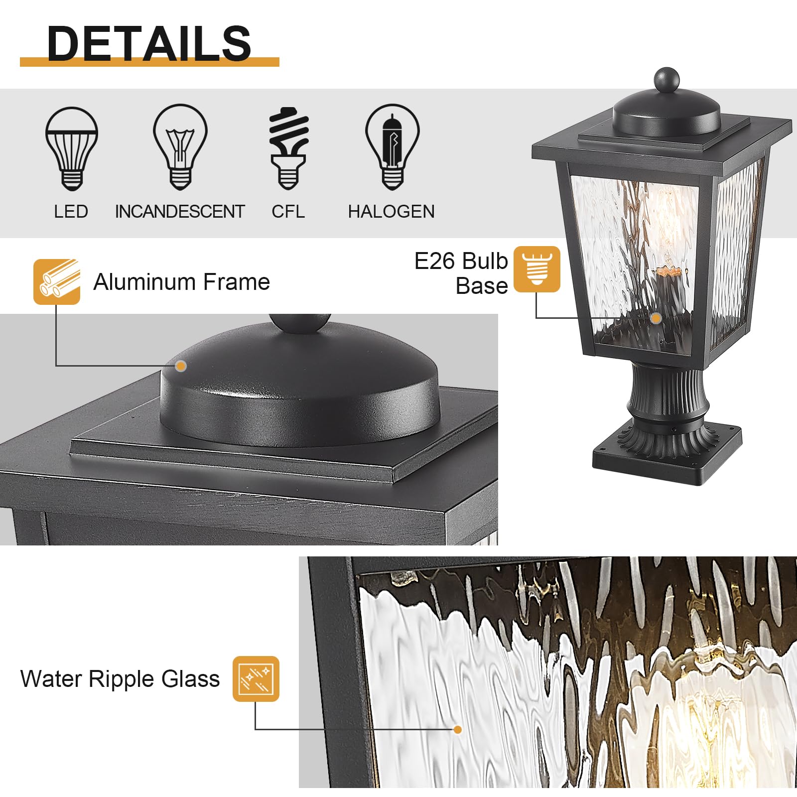 Luminzone Outdoor Post Lights Lamp Post Light Fixture Posts Outdoor Lighting Outside Lighting With Water Ripple Glass Aluminum B