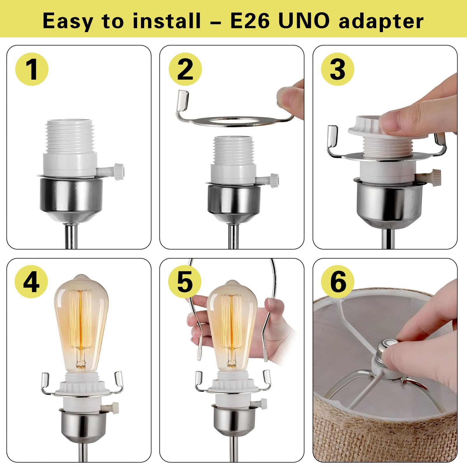 Gigivosha Lamp Shade Harps Holder Adjustable Kit - 8 9 10 Inch With E26 Uno Light Base Set Lampshades Parts For Table And Floor