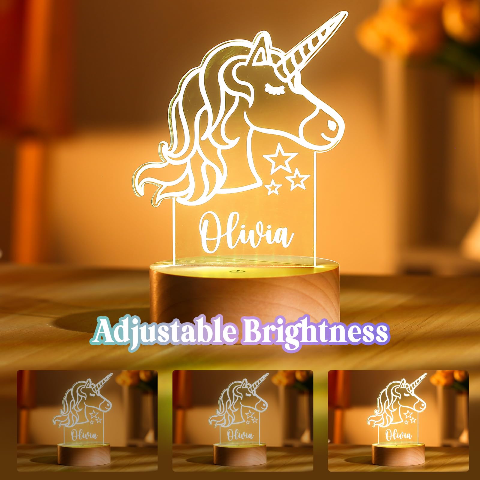 Burst Bird Personalized Acrylic Night Light for Kids, Unicorn Color, Includes Remote, Laser Engraved in the USA, Model PNL-Unicorn