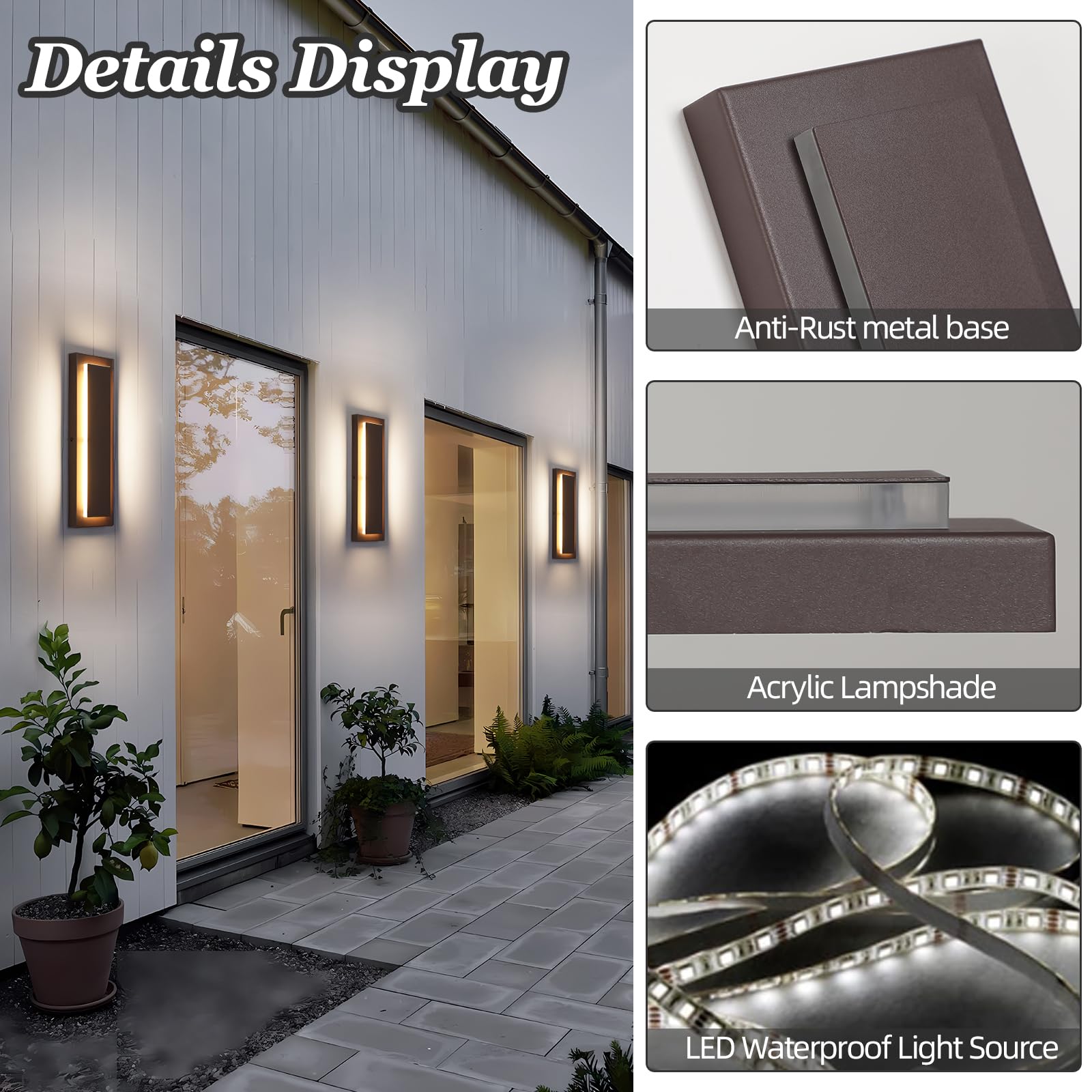 Zsmaiku 15.7 Brown Modern Outdoor Wall Light, Waterproof Led Sconce, Model Mk-108-400Whz-1, Ideal For Porch And Patio