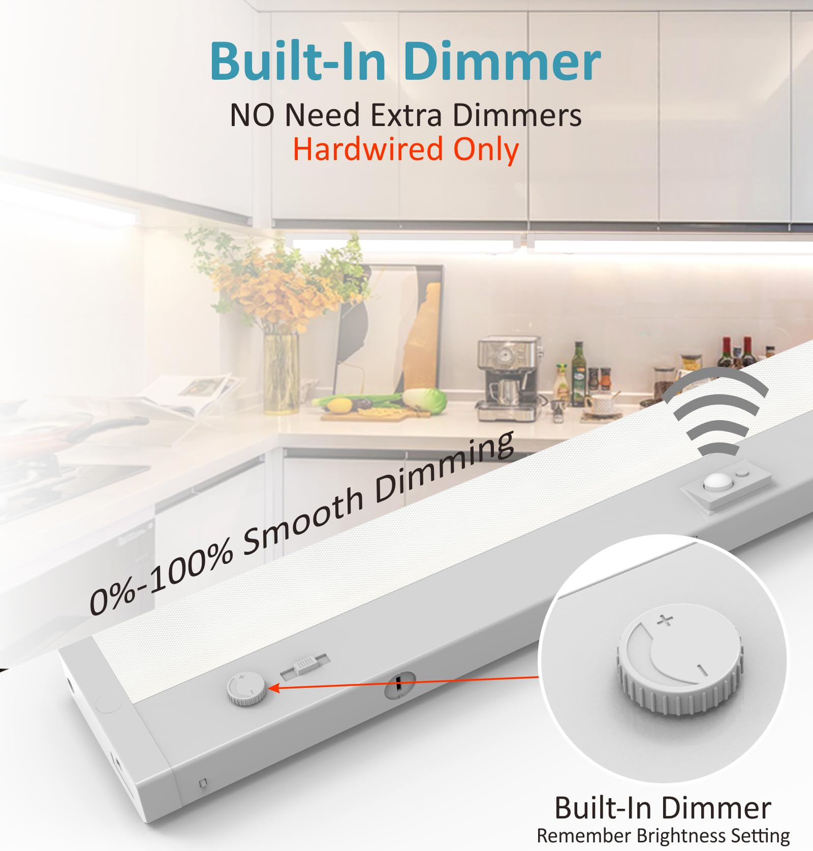 Leetdud Under Cabinet Lighting Motion Sensor Hardwired, 24 Inch 12W Dimmable, 5 Cct 2700/3000/3500/4000/5000K, Eyes Care Design
