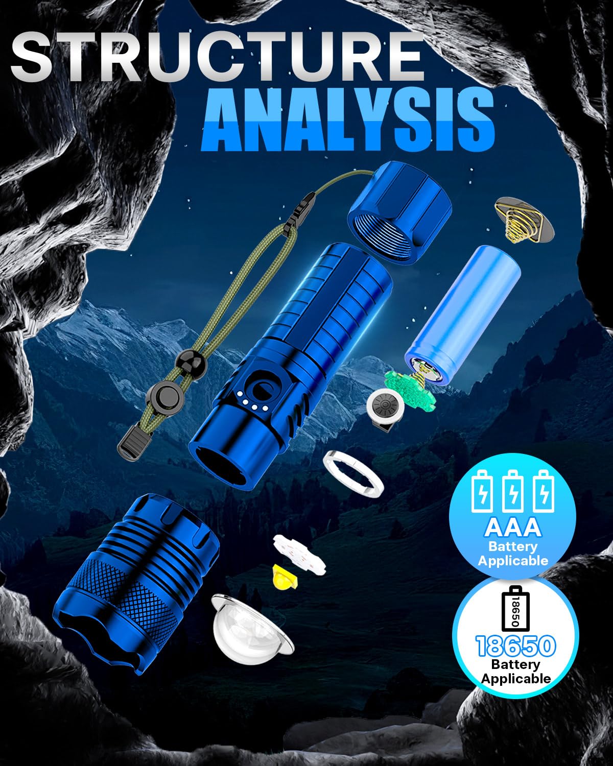 Victoper Blue LED Tactical Flashlight, Rechargeable, 5 Modes, Waterproof, P50 1 Pack