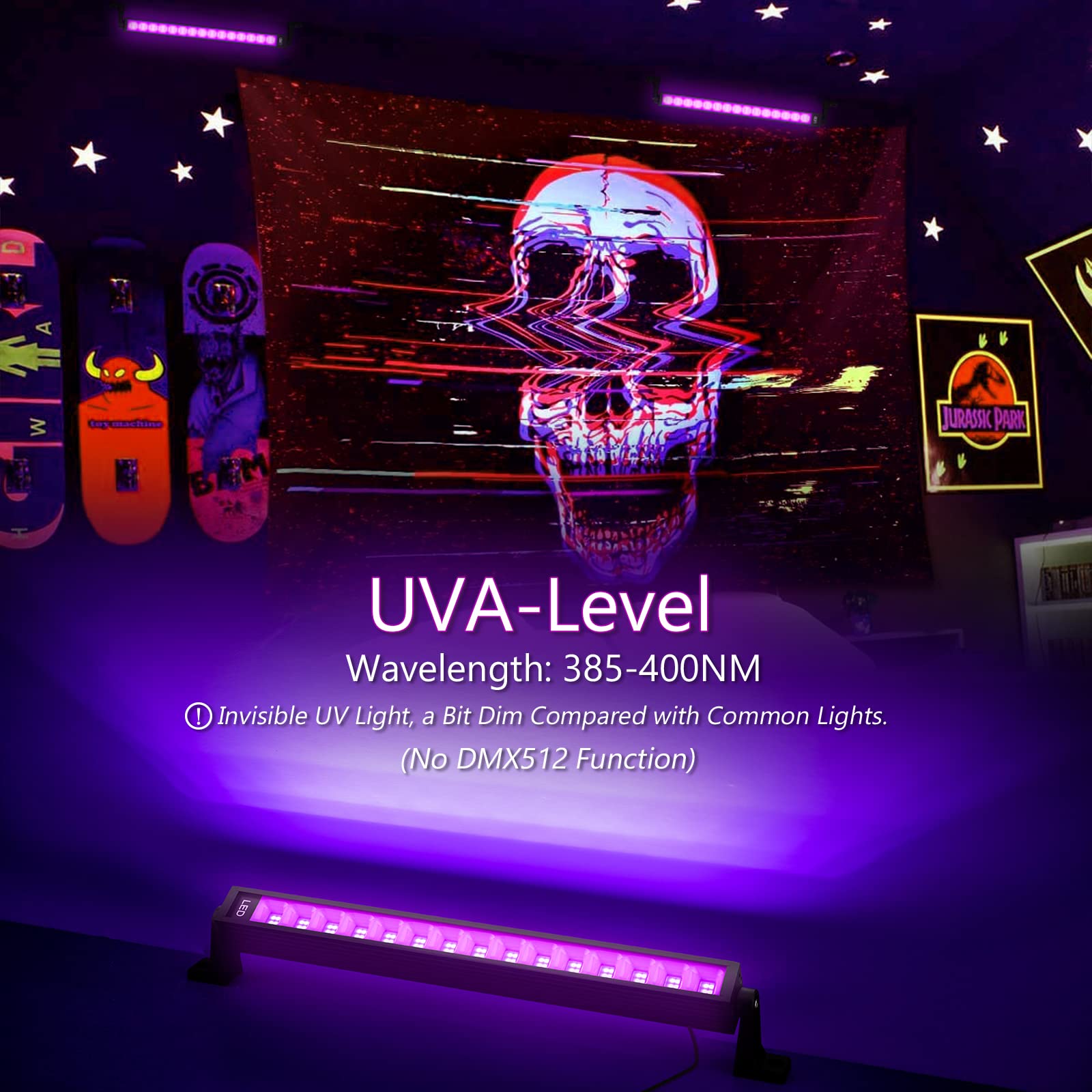 Lamvip 38W LED Black Light Bar - Blacklight for Glow Parties, Halloween, Stage Lighting, 22x22ft Coverage, Aluminum Construction