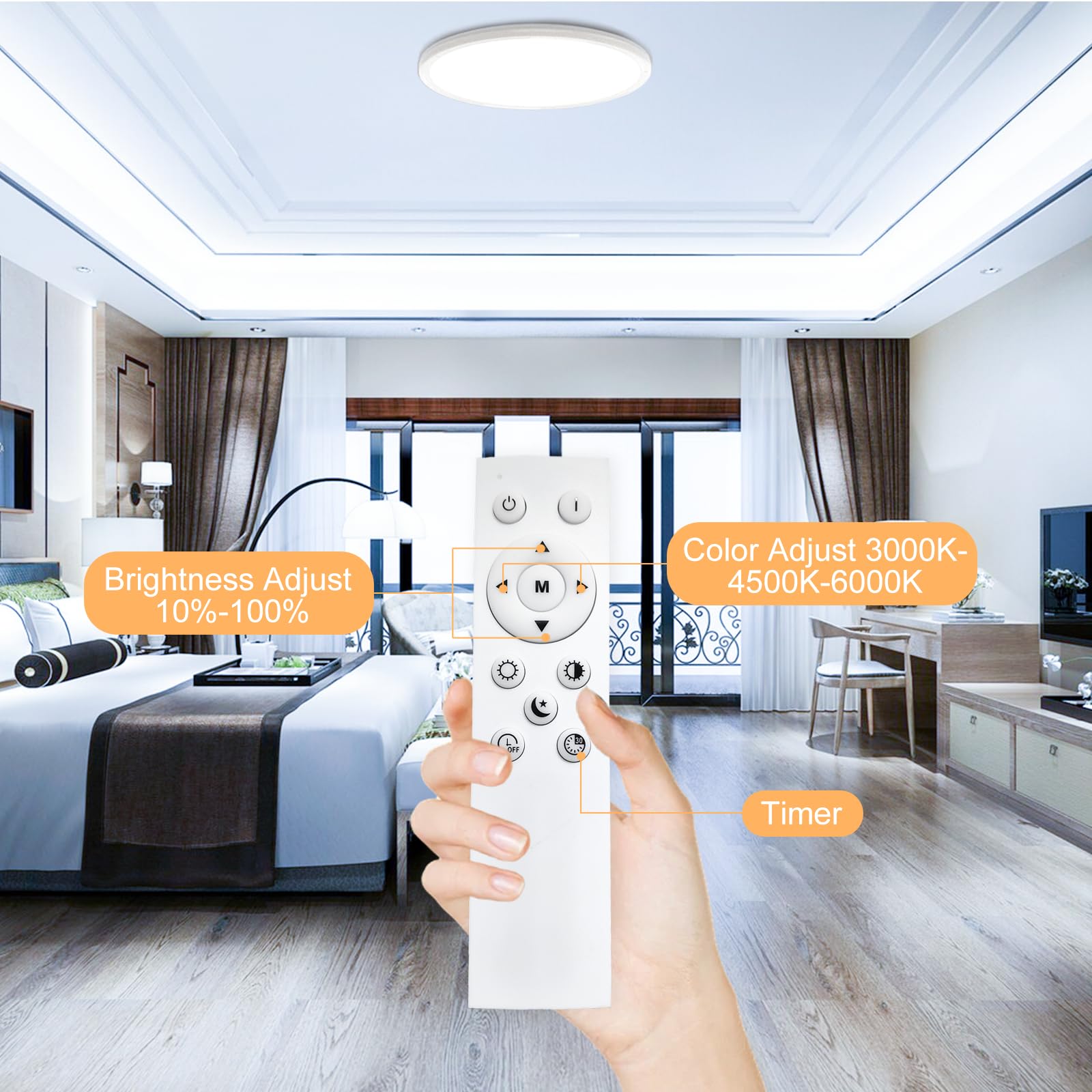 Createstar Led Light, 30W Flush Mount Ceiling Lamp Fixture 12 Inch 3500Lm, Dimmable 3000K/4500K/6000K, Ip55 Waterproof, Remote C