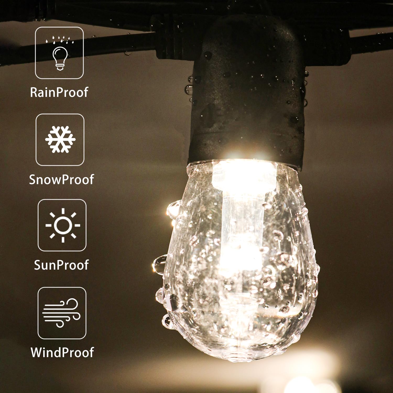 GANA 12V LED Outdoor String Lights, 32FT with 10 Shatterproof Bulbs, 2200K Warm White for Pergola, Garden, Fence, Porch, Balcony