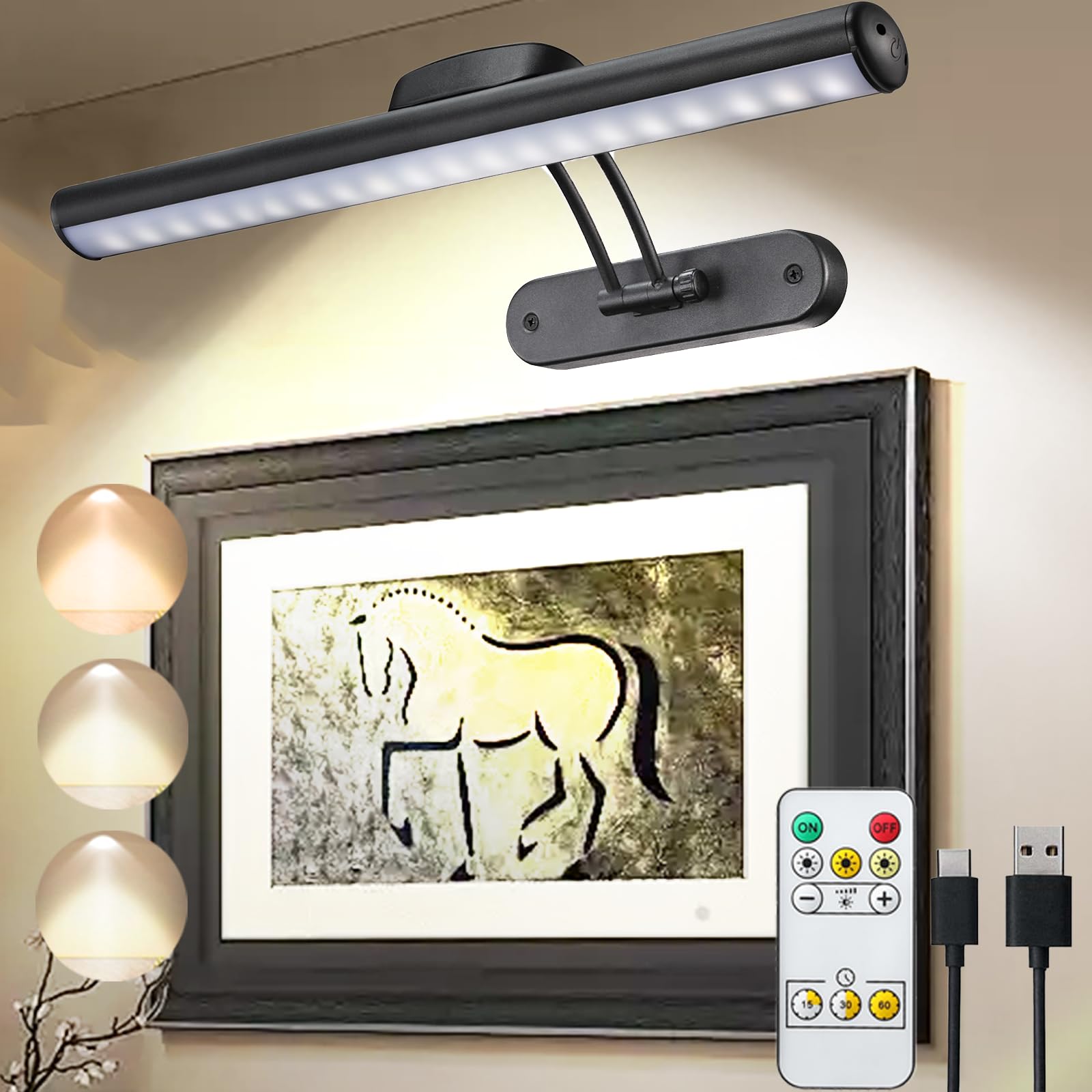 MIOBLUE Wireless Picture Light with Remote, Rechargeable Battery Art Display Light with Remote Control, Dimmable/Timer Off Paint