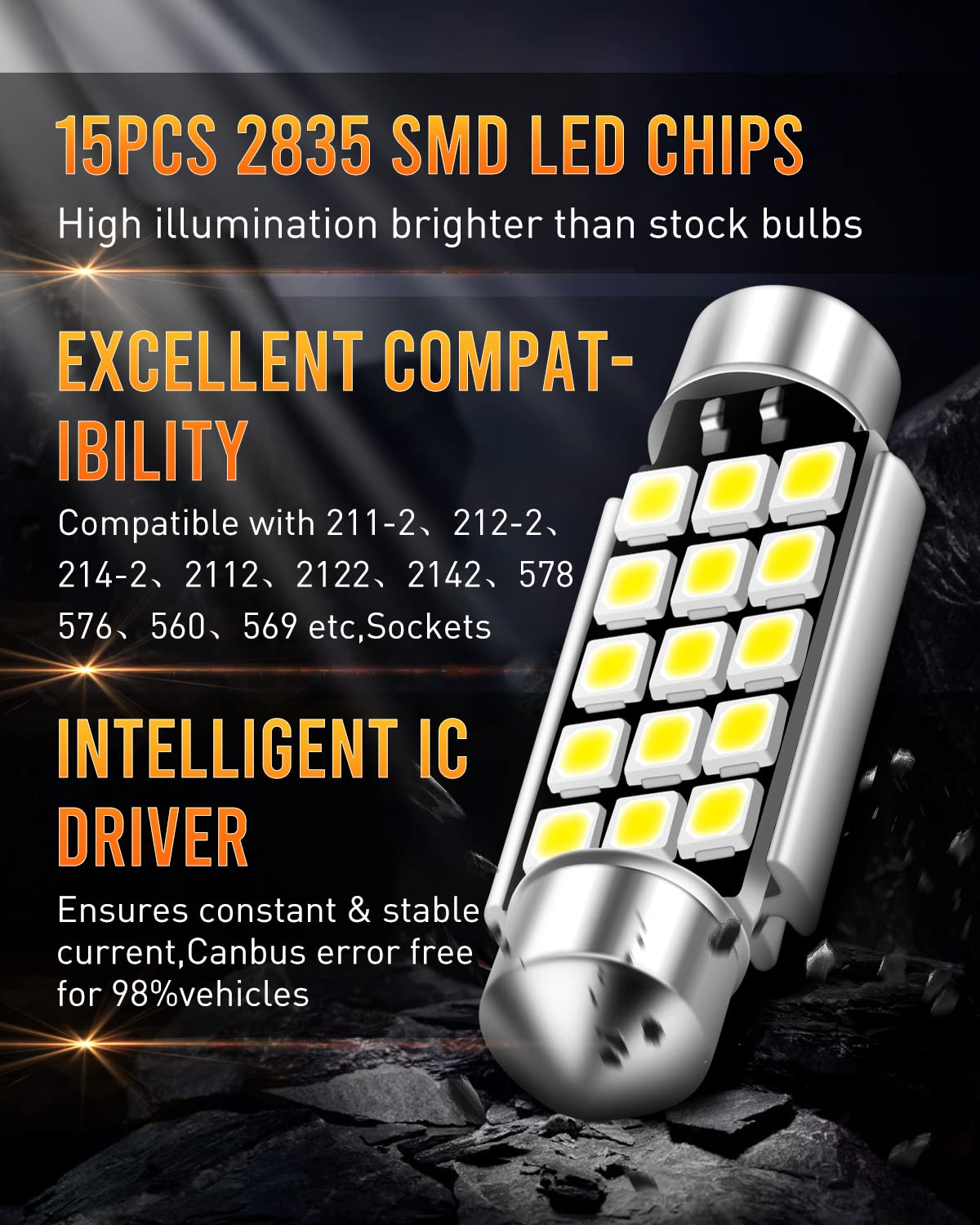 LUYED 578 569 211-2 212-2 LED Bulbs Xenon White 360 Lumens Super Bright 2835 15-EX Chipsets Used for Interior Dome Map Door Cour