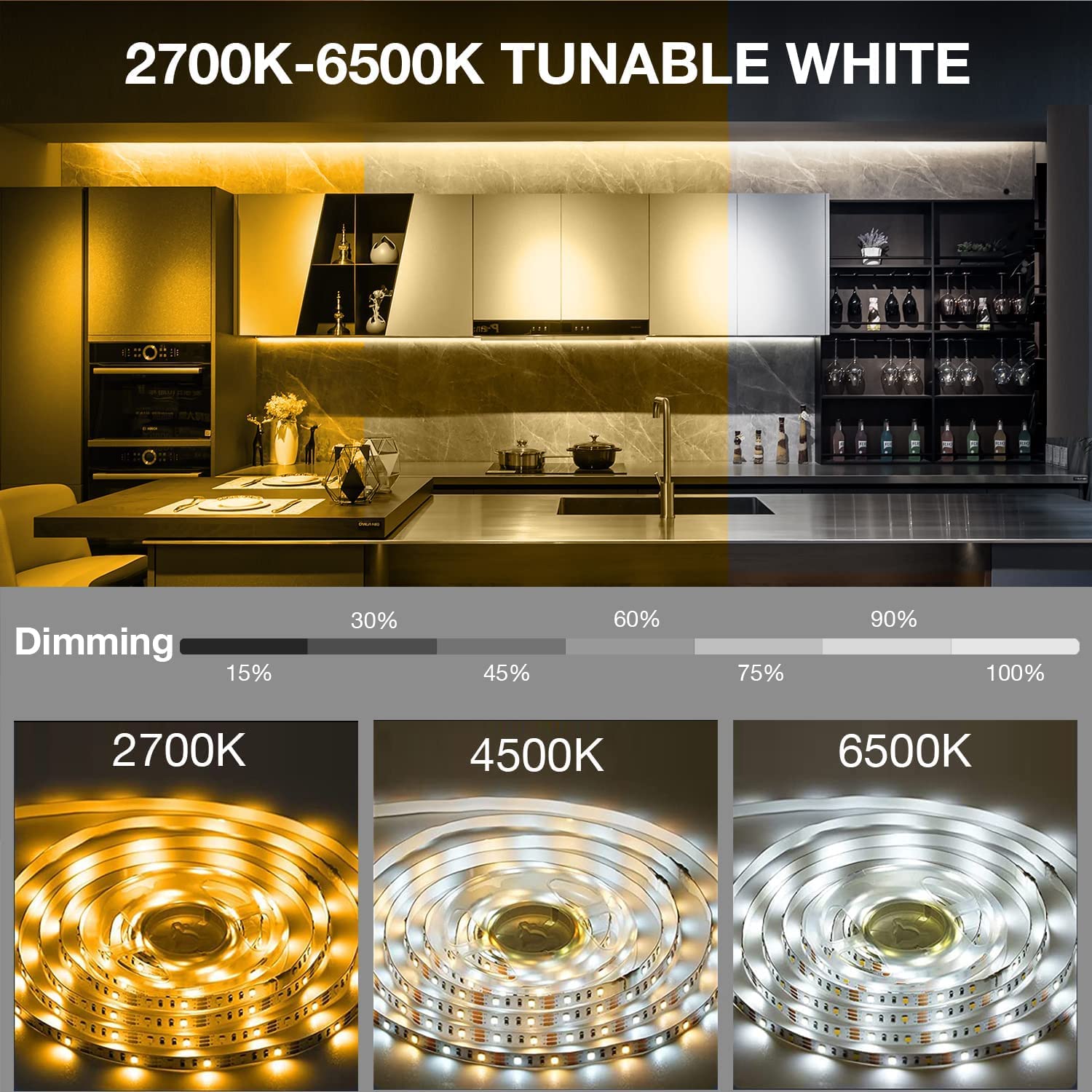 Daybetter Under Cabinet Lighting, 20Ft Dimmable Under Cabinet Lights With Remote, 360 Leds, Tunable White(2700K-6500K) 6 Pcs 3.2