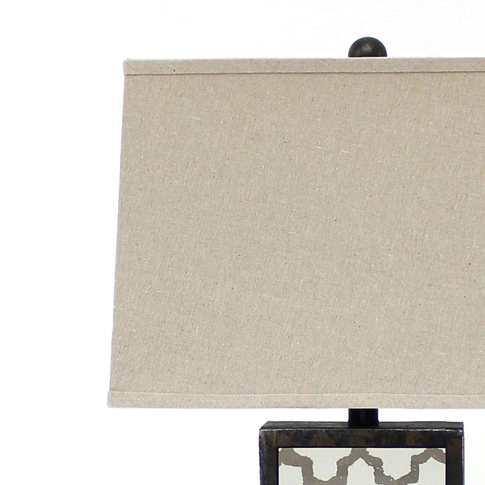 Benzara Rock Base Table Lamp, Drum Shade, Quatrefoil Pattern, Stone, Brown, Model BM217232