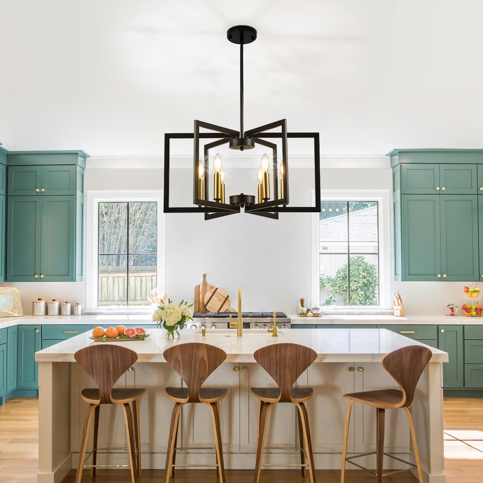 LOFTPLUS 6-Light Black Chandelier - Modern Farmhouse Metal Fixture for Dining Room and Entryway
