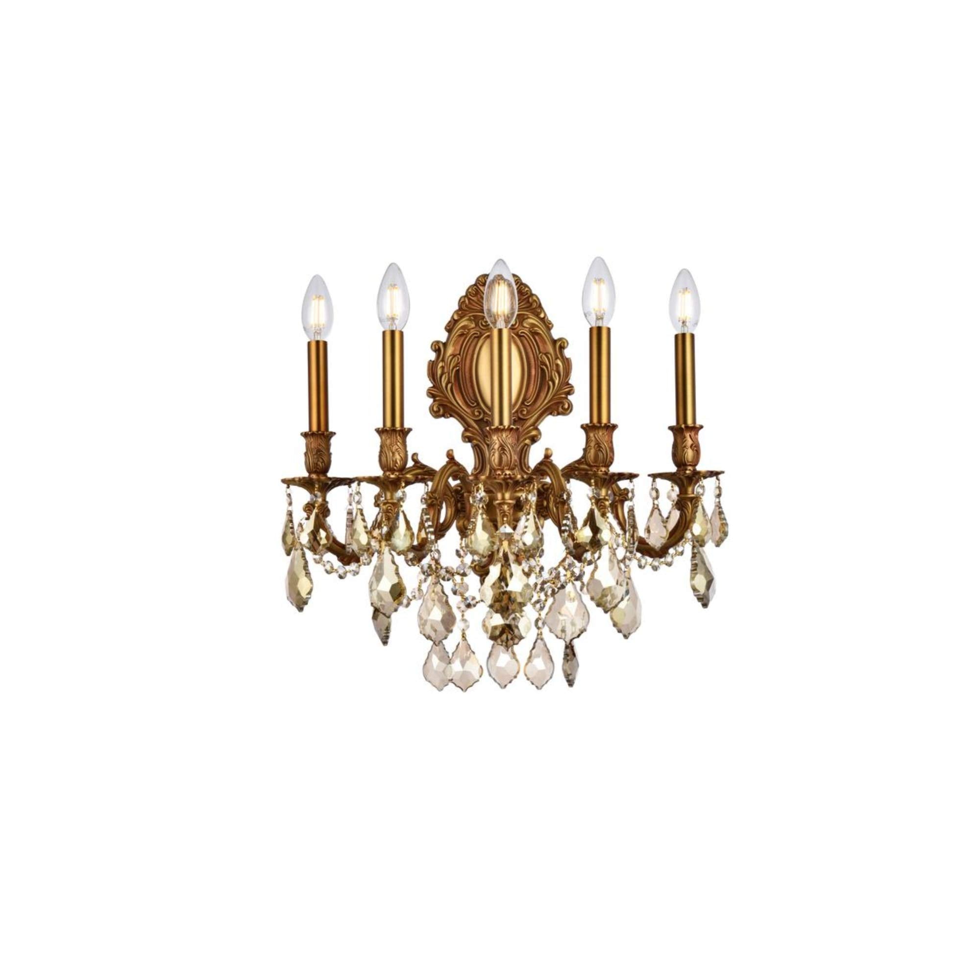 Elegant Lighting 5-Light Crystal Wall Sconce, French Gold Finish With Smoky Golden Teak Crystals