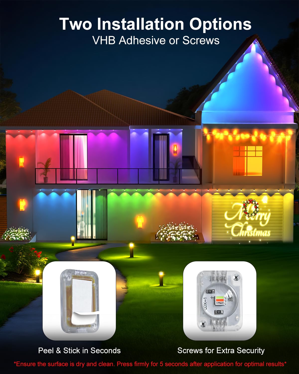 Tropwellhouse 200ft RGB Smart LED Eave Lights, IP67 Waterproof, Remote & APP Control, White, Model YM2025-2 for Outdoor Decor