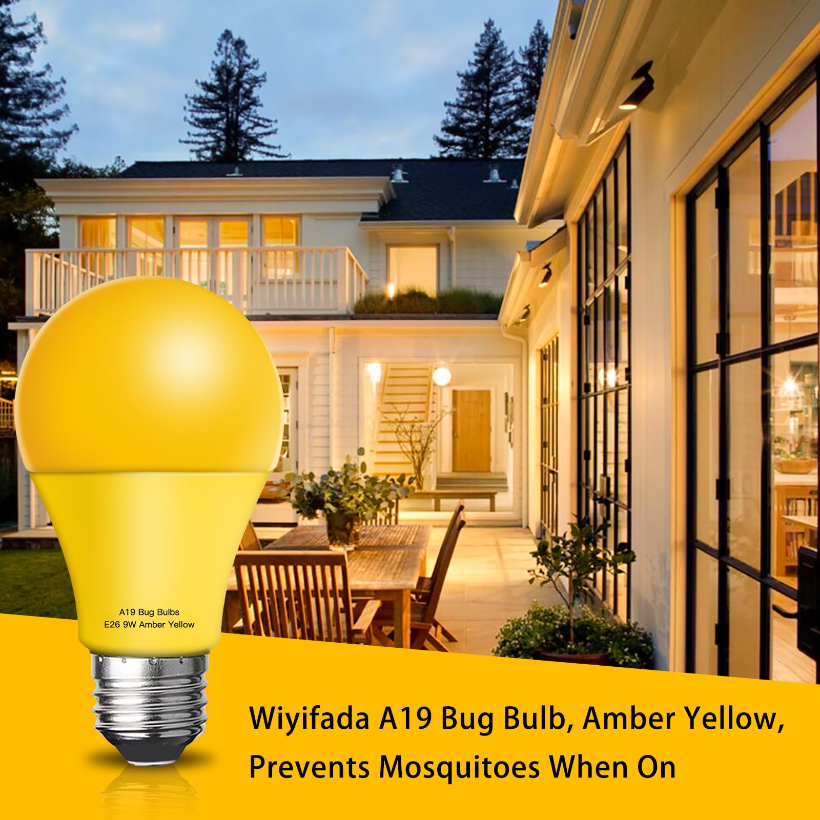 Wiyifada 9W Dimmable Amber Led Bug Light Bulbs - 4 Pack, Replace Up To 60W,