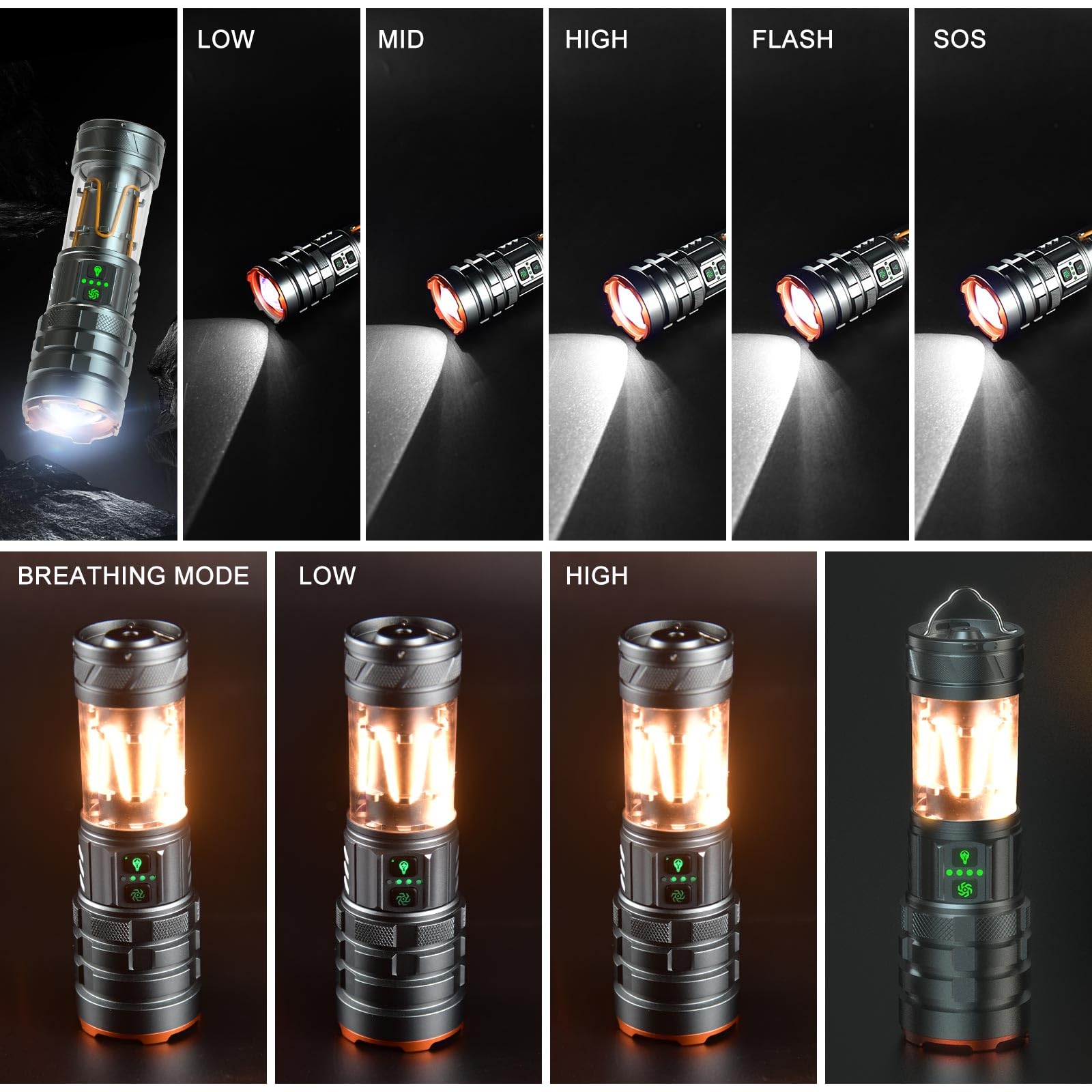 iodoo 2 in 1 Rechargeable Flashlight 5000 Lumens LED Lantern Model iodoo-cob-fl-uv Outdoor Camping Light