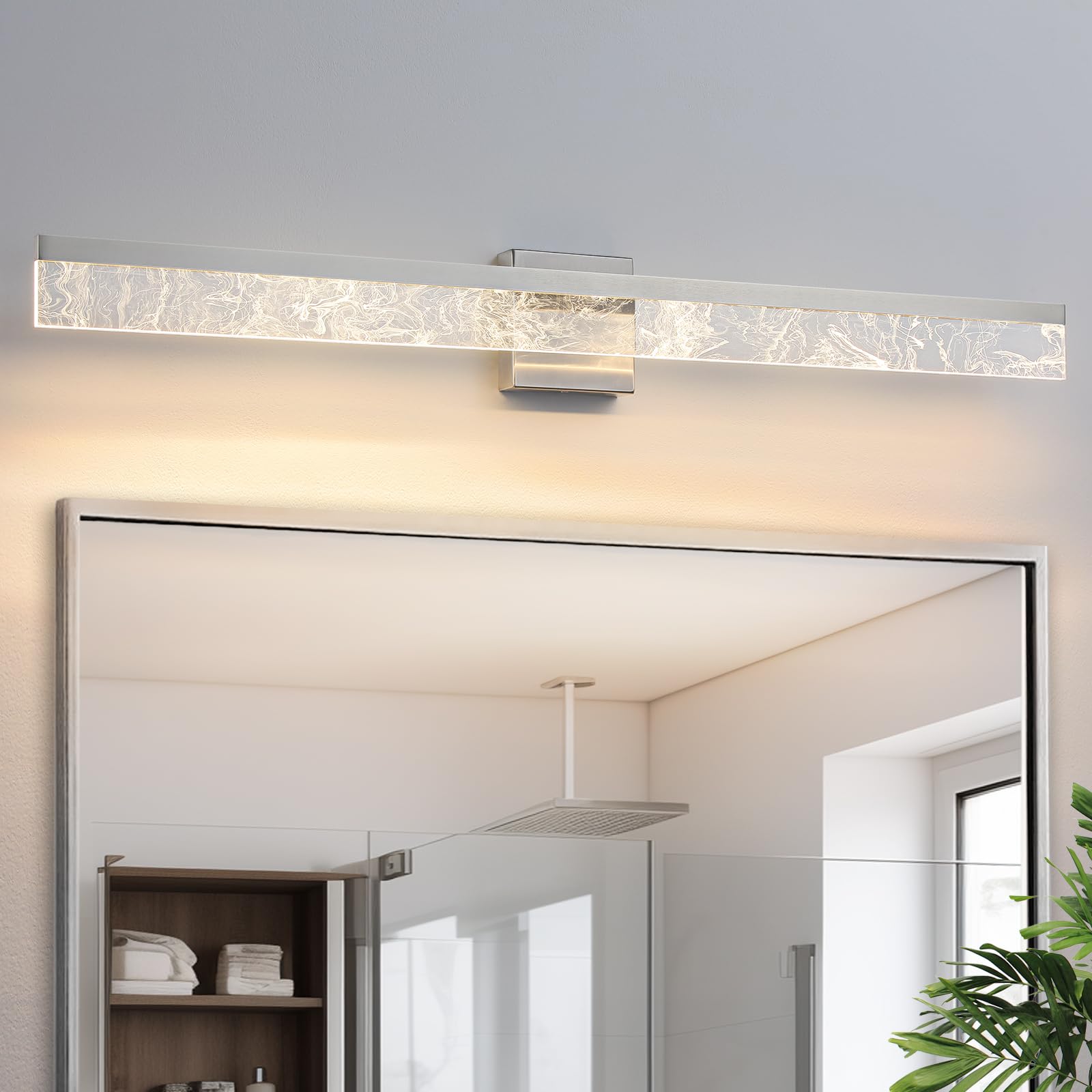 AIJIASI 39 Inch Vanity Light Fixture, 28W Dimmable LED, Modern Wall Mount, Brushed Nickel, Model 8205WL-39SN-US