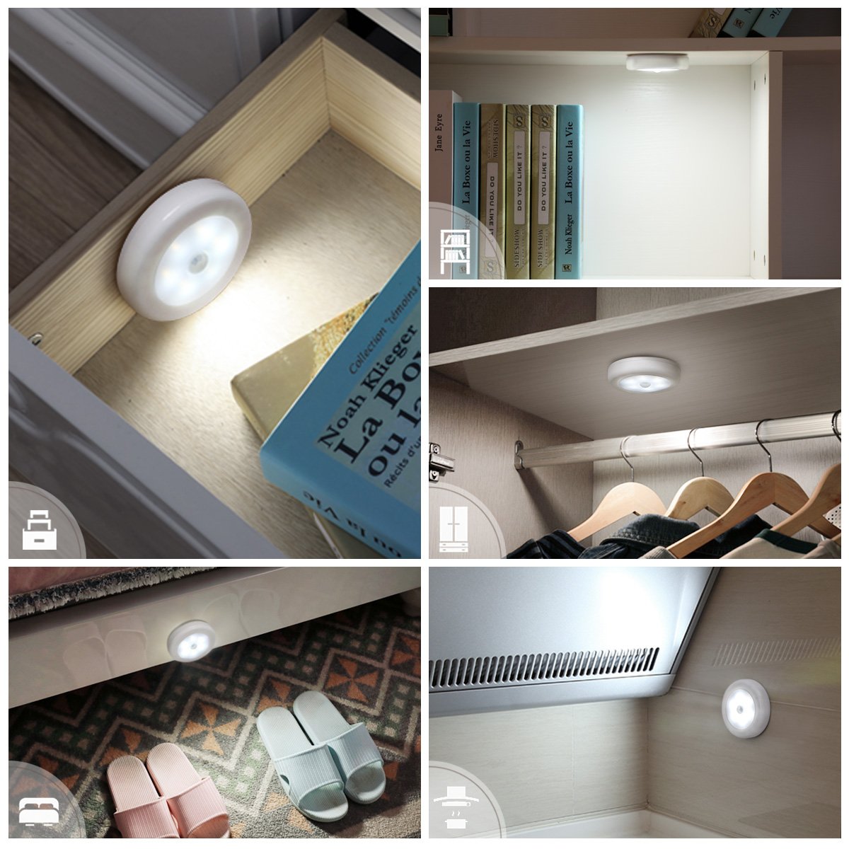 Amir Motion Sensor Light - Cordless Led Night Lights, Battery Powered, White, Model Uf5_3Pcs, Pack Of 3 For Closet, Stair, Kitchen