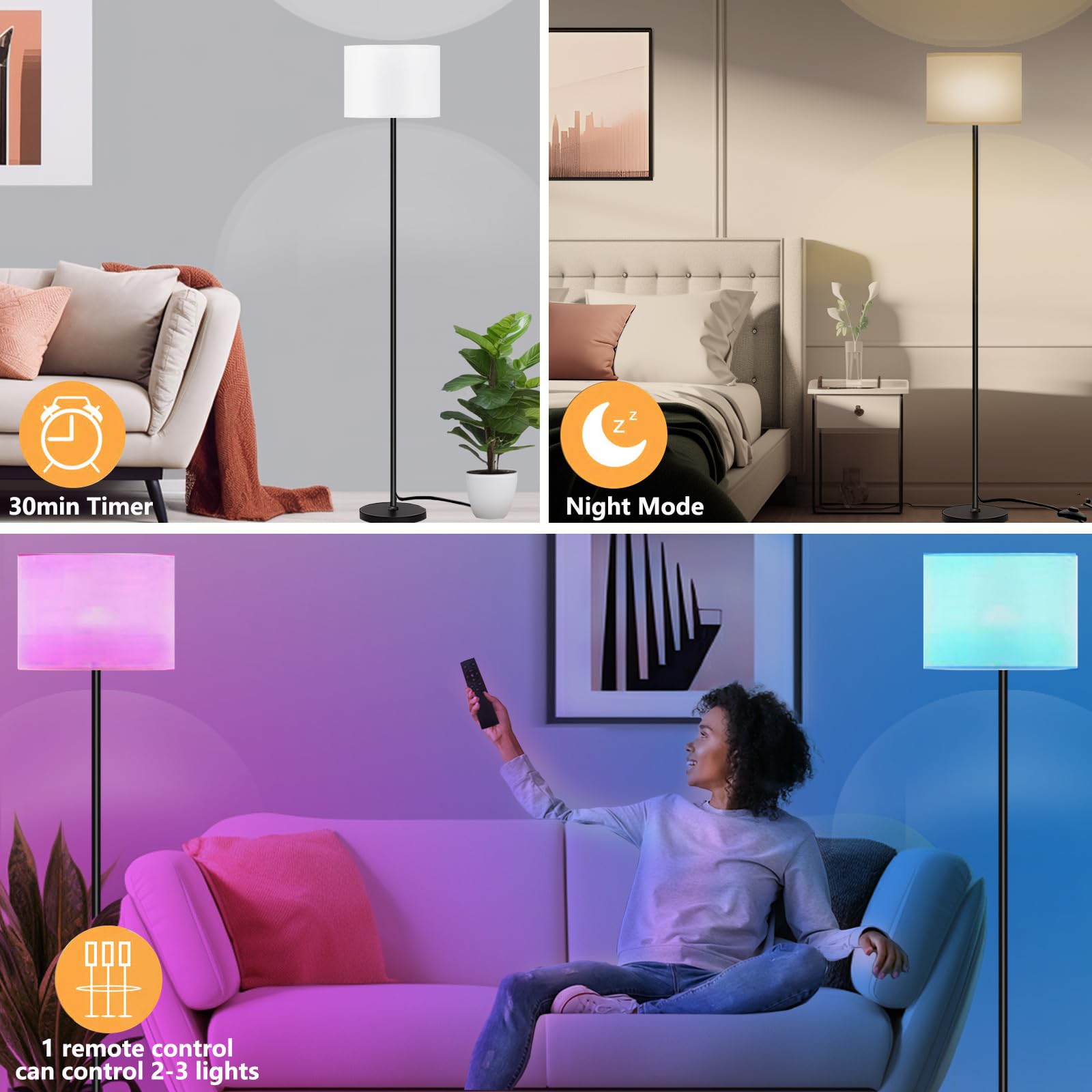 Qaubauyt Floor Lamp For Living Room Bedroom,Modern Led Floor Lamp With Remote Control And Stepless Dimmable Colors Temperature &