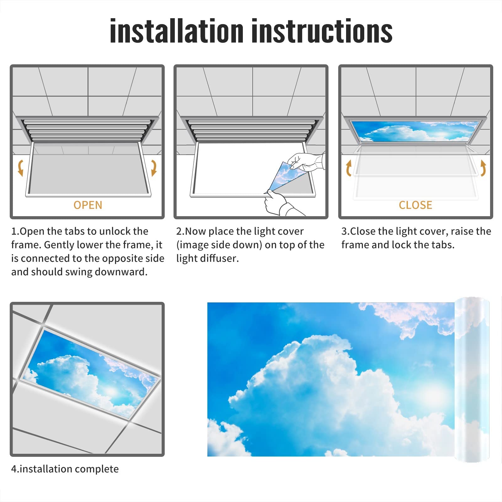 Msinmkok Fluorescent Light Covers For Classroom Kitchen Office Decorations-Sunshine Cumulus Clouds Clear Blue Sky Eliminate Hars