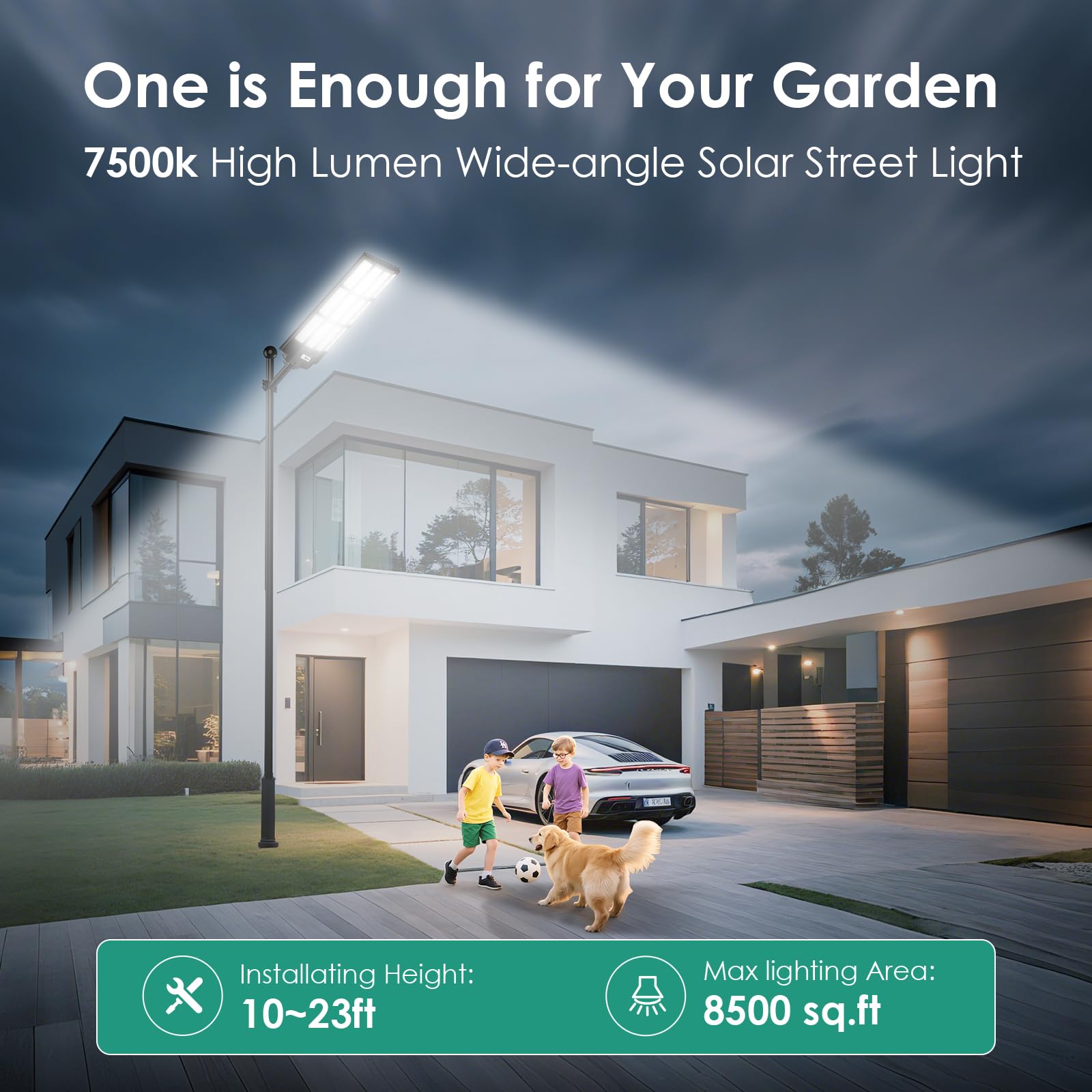 pqins 1200W Solar Street Light, Waterproof, Dusk to Dawn, Radar Motion Sensor, Remote Control, Black, Model SSL-TSL