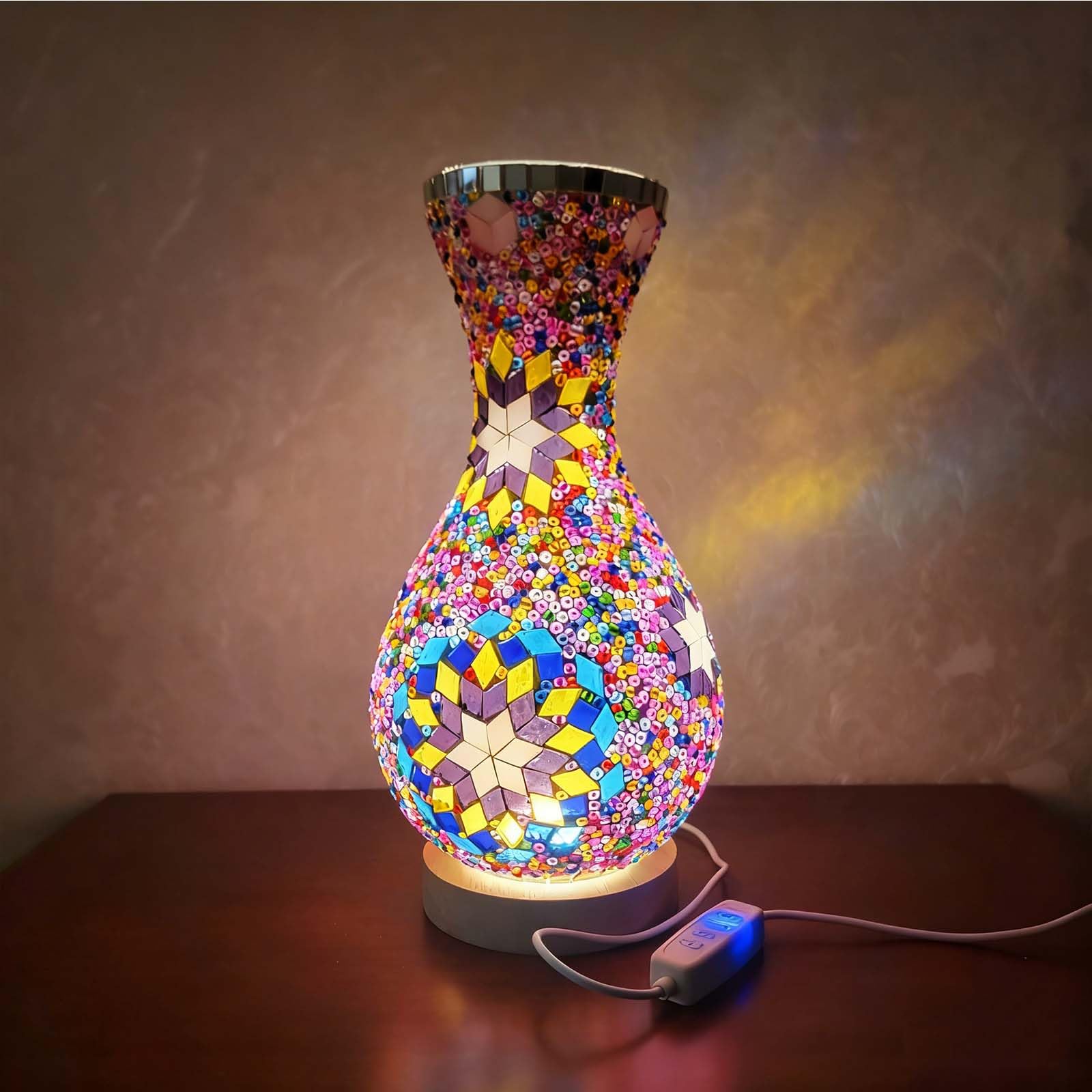 wpdash Turkish Inspired Vase Table Lamp Wood Base - Add a Warm Glow to Your Bedroom Create a Cozy Reading Nook or Enhance Your Y