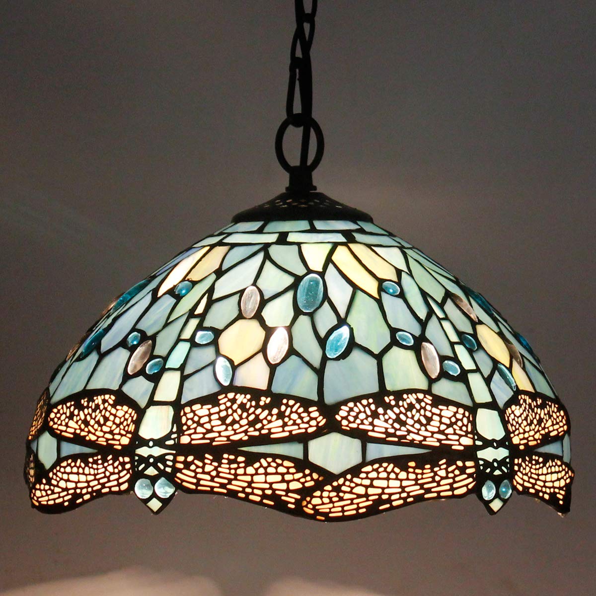 WERFACTORY Tiffany Lamp Shade Replacement, 12x6 Inch, Sea Blue Glass, Dragonfly Style, Fits Table Lamp & Pendant Light