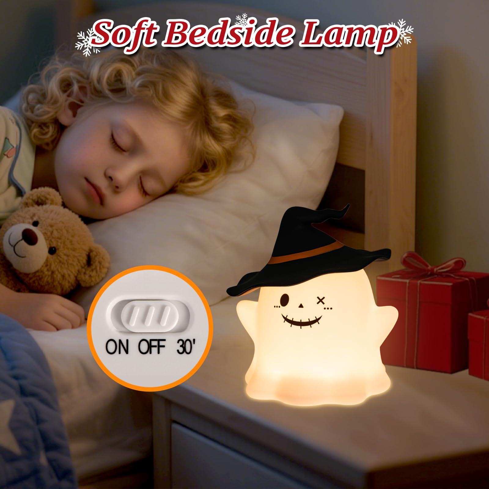Umlaen 1800Mah Rechargeable Christmas Night Light  Silicone Night Lights  Rgb Color Glow  Bedside Lamp For Bedroom/Nursery/Decor/Christmas Gift (Black)