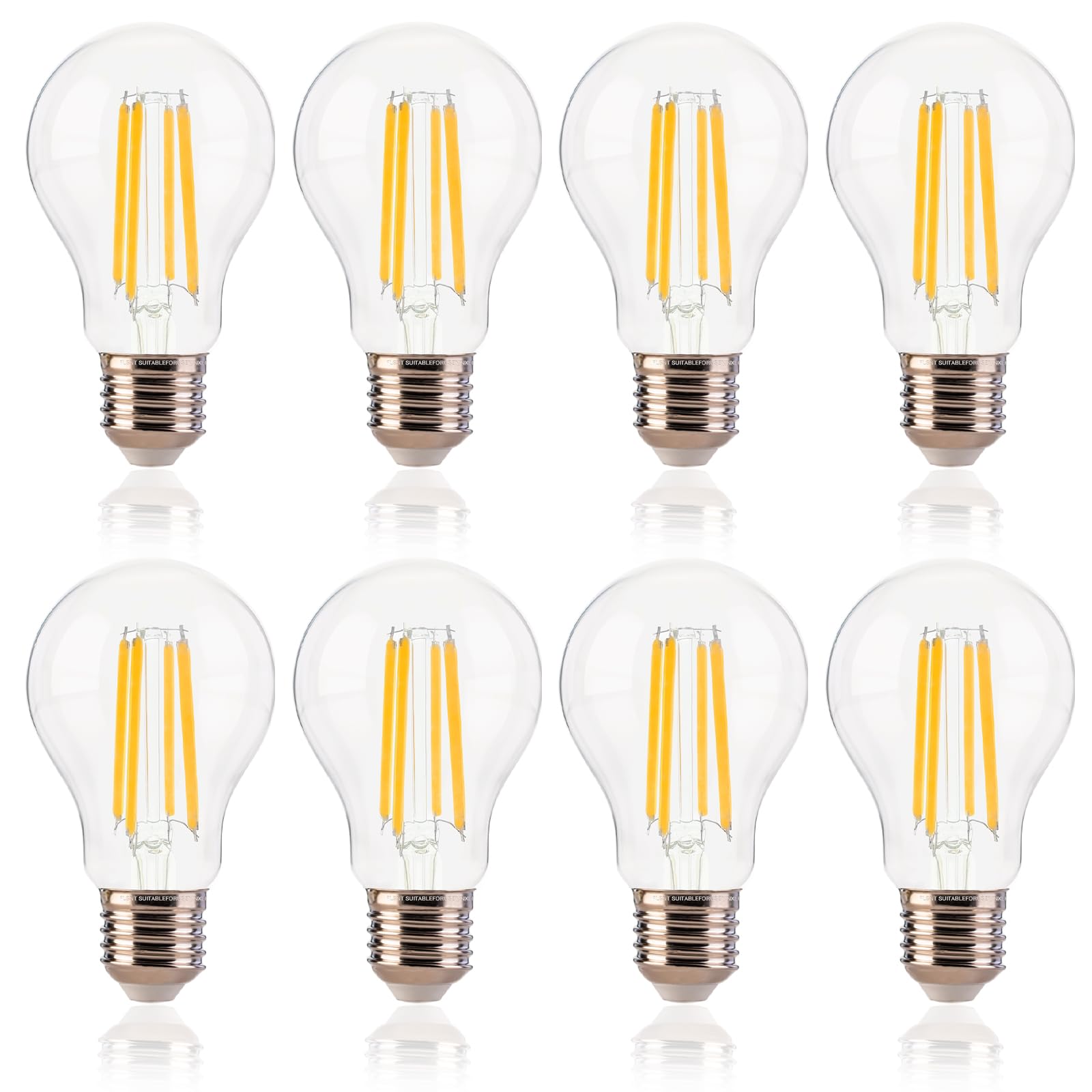 FLSNT A19 LED Light Bulbs, 100W Equivalent, 12W, 1600 Lumens, 2700K Soft White, Clear Glass, Dimmable, 8
