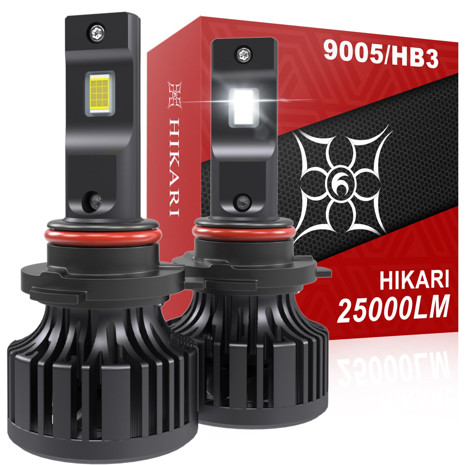 HIKARI WINGS 9005 HB3 LED Bulbs, 40000LM, 45W, 6000K Cool White, IP68 Waterproof, Pack of 2