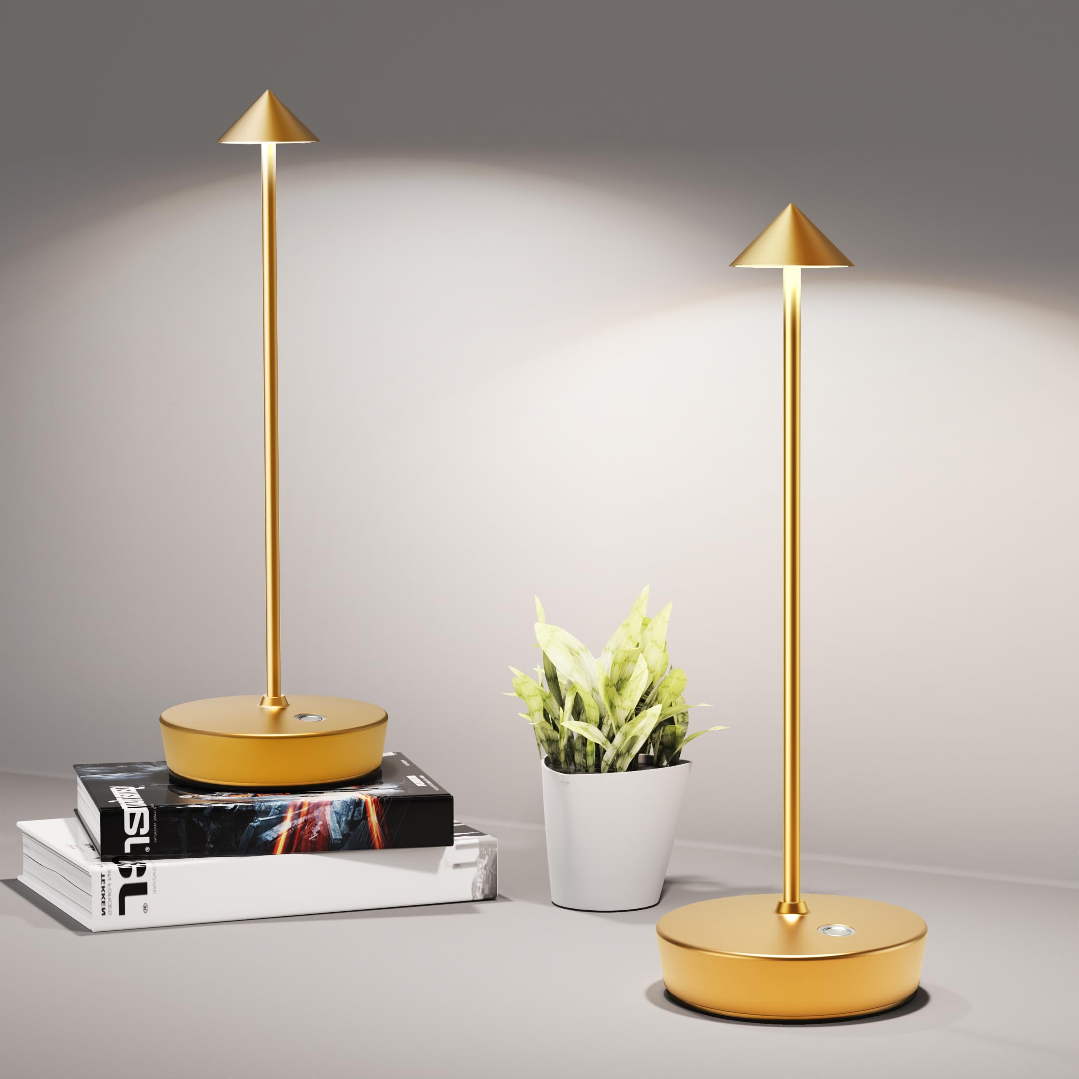 Shangcai Cordless Table Lamps Rechargeable  6000Mah Battery Operated Led Desk Lamp Outdoor Waterproof Portable Touch Dimmable Table Night Light For Patio Restaurant Dining Home Set Of 2 Gold