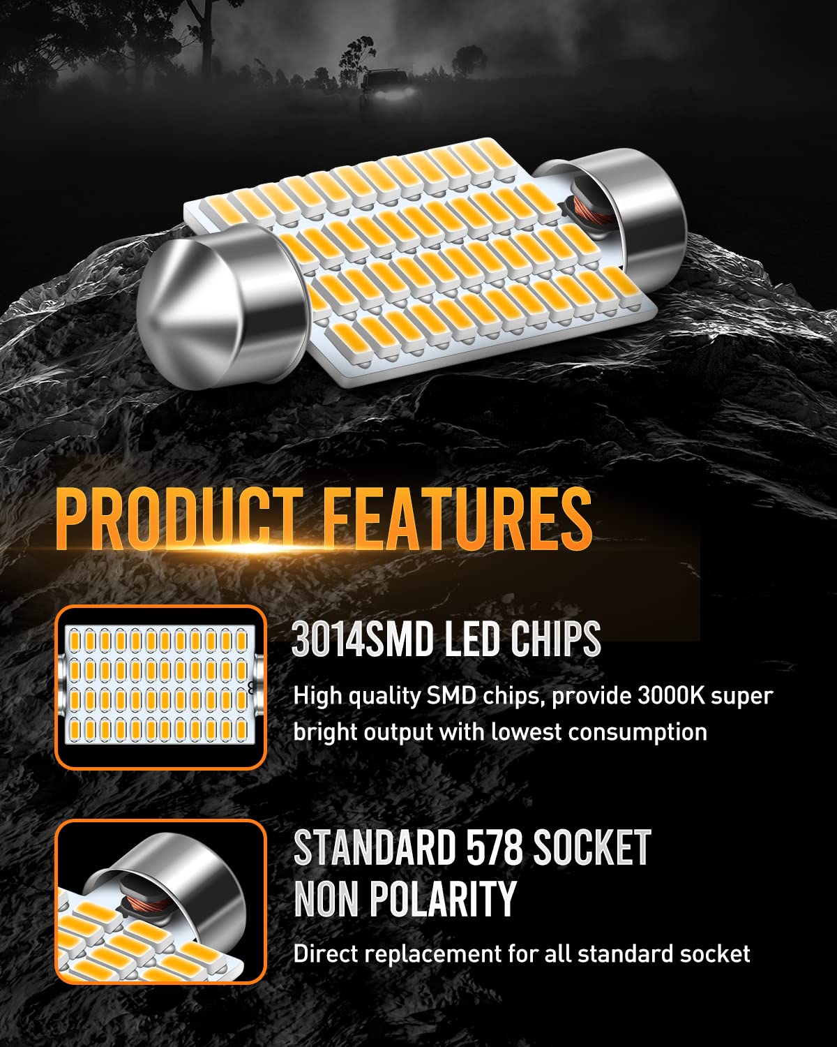 LUYED 569 578 LED Dome Light Bulbs, Warm White, 41mm, Aluminum, Model 8542095105, Pack of 2, Error Free, Super Bright