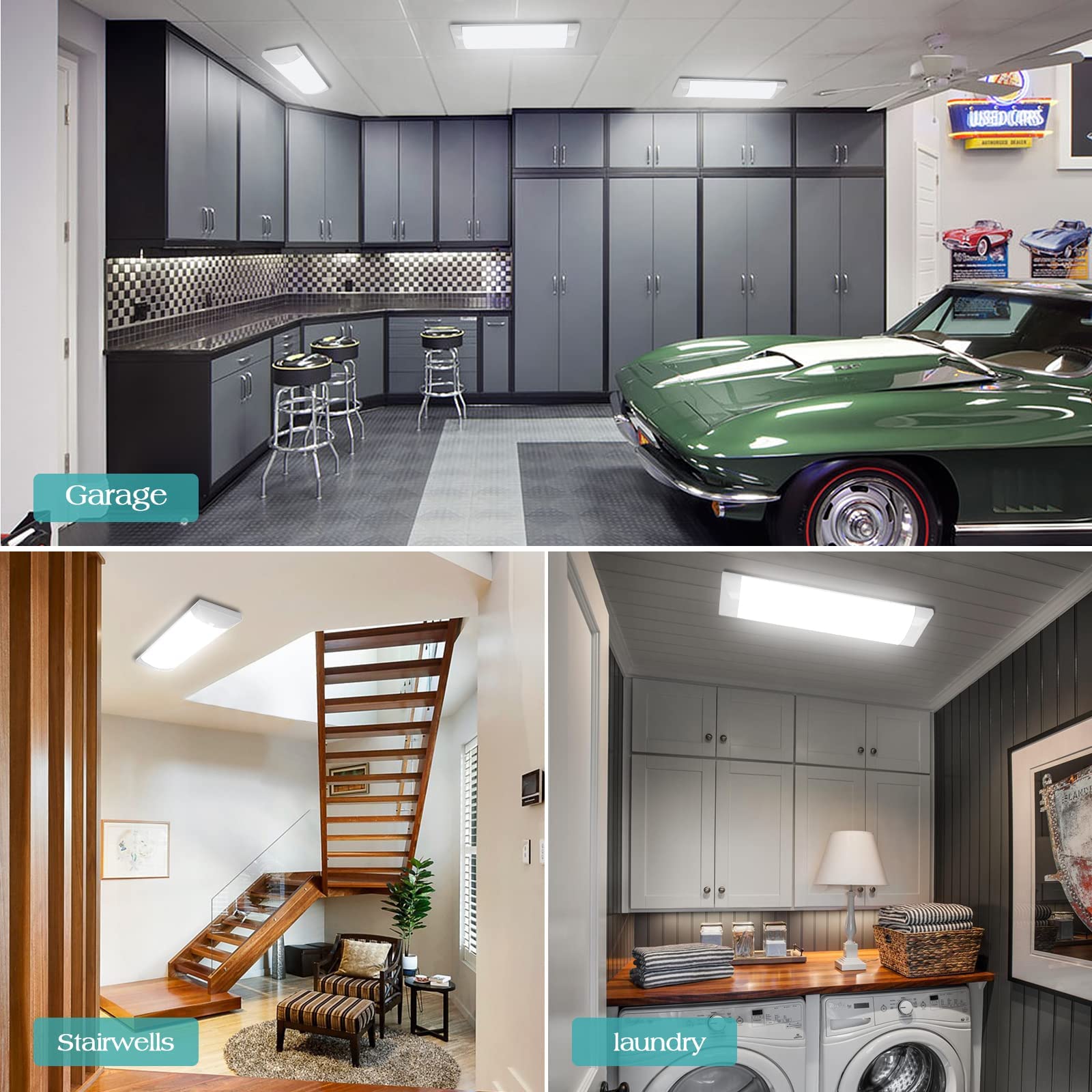 Antlux 2Ft Led Wraparound Light, 20W 2400Lm, 4000K Aluminum Ceiling Fixture For Kitchen, Laundry, Garage - Model Al-2Ft4Kw-