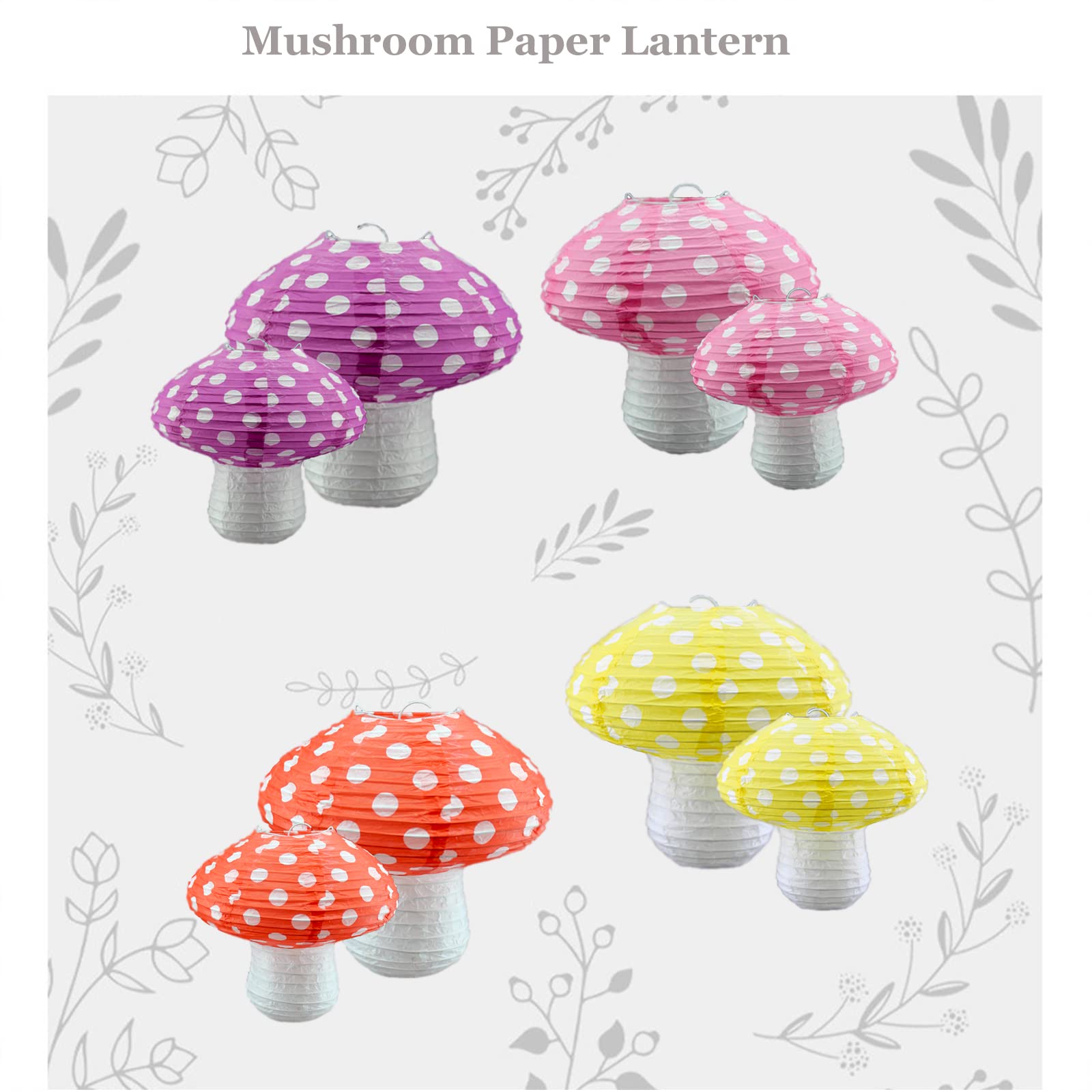 8Pcs Mushroom Shaped Paper Lantern,Forest Jungle Wonderland Themed Party Decor,Mushroom Lantern Hanging 3D Foldable Paper Lanter