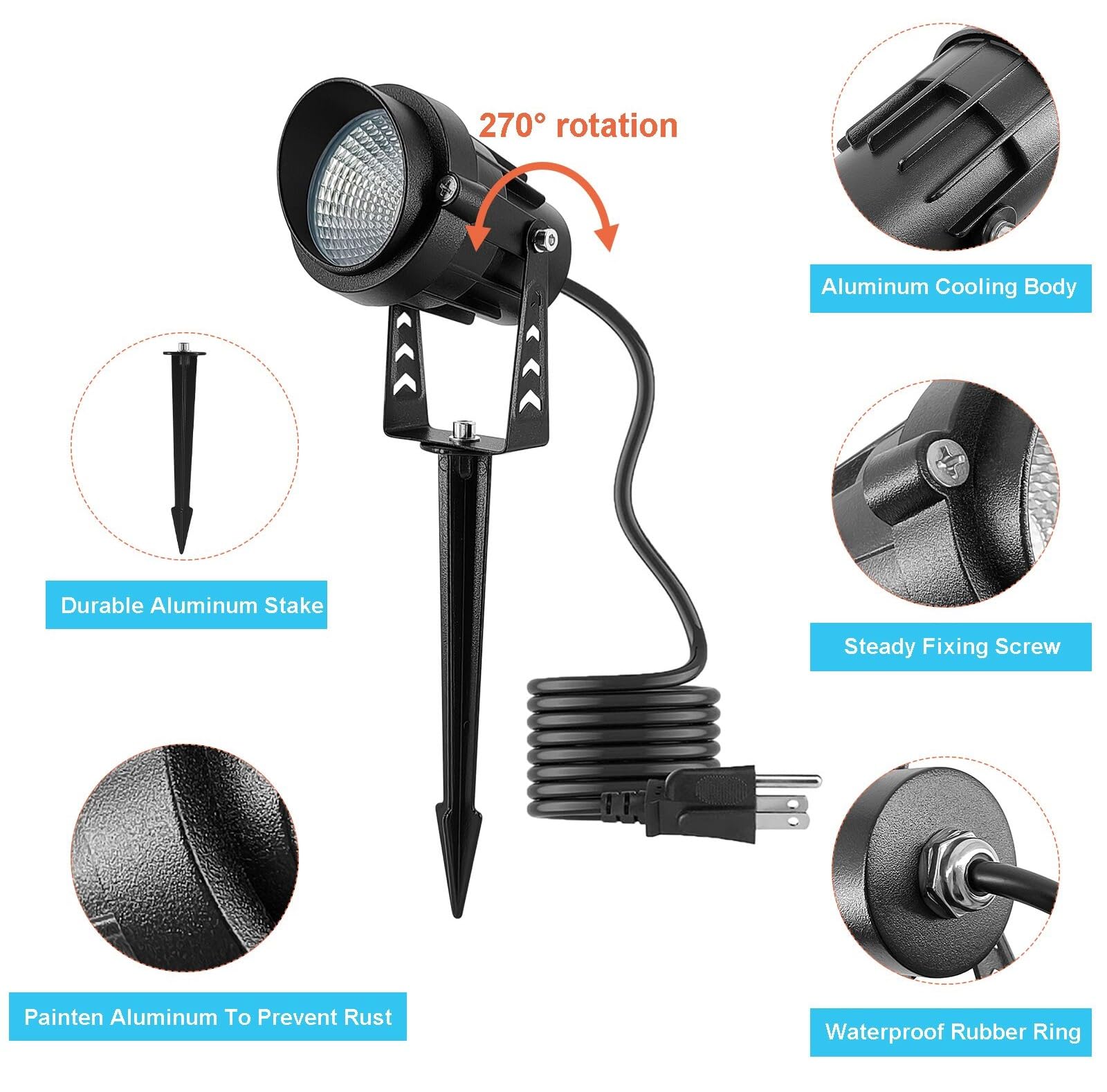 Halloween Spot Lights Outdoor Spotlights Rgb Timer 12W Metal Case Ip65 Waterproof Color Changing Landscape Lights With Spike Stand For Garden Lawn House Tree (6 Lights)