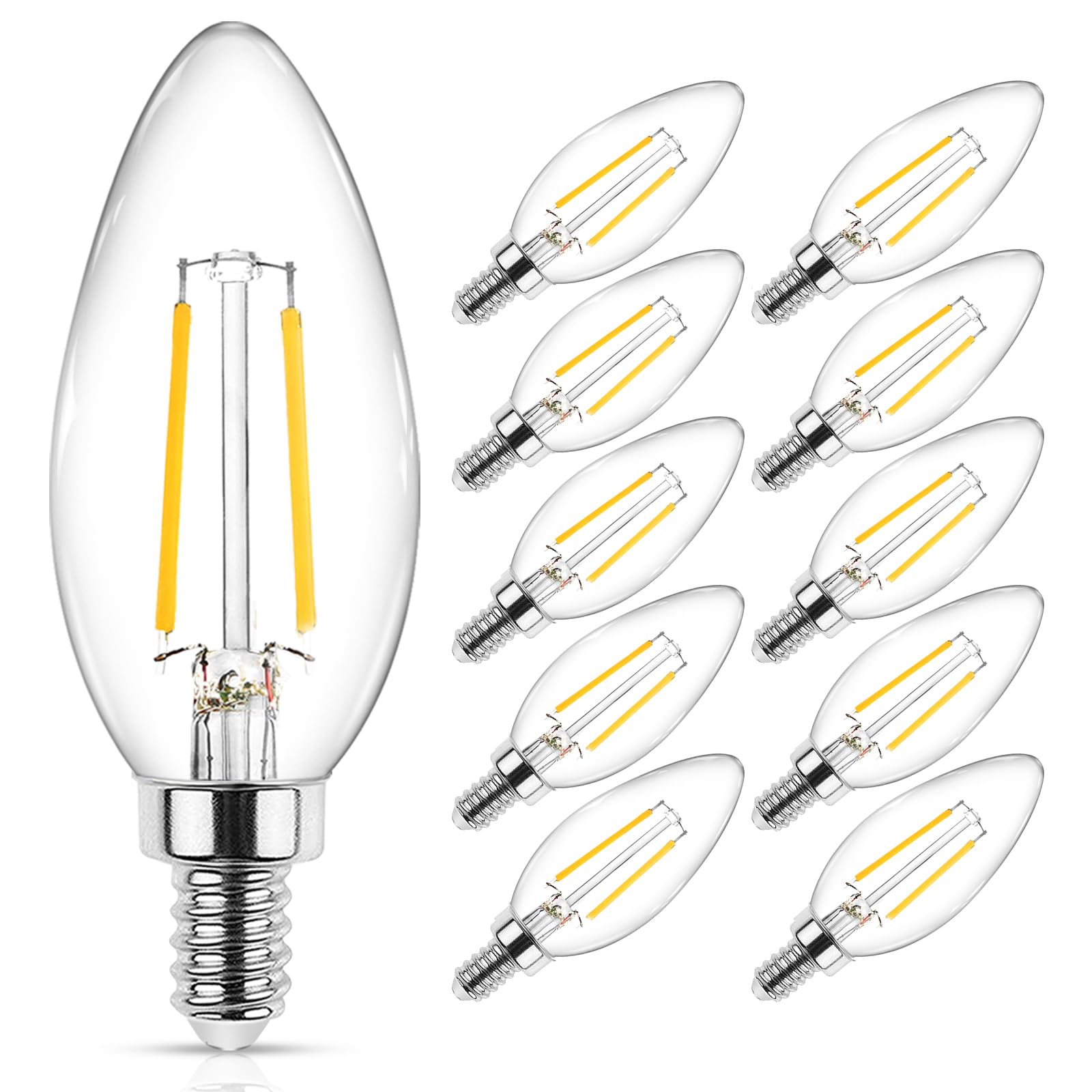 Ascher Classic E12 Led Candelabra Light Bulb 4W, Equivalent 40W, Warm White 2700K, Non-Dimmable, Clear Glass Filament Chandelier